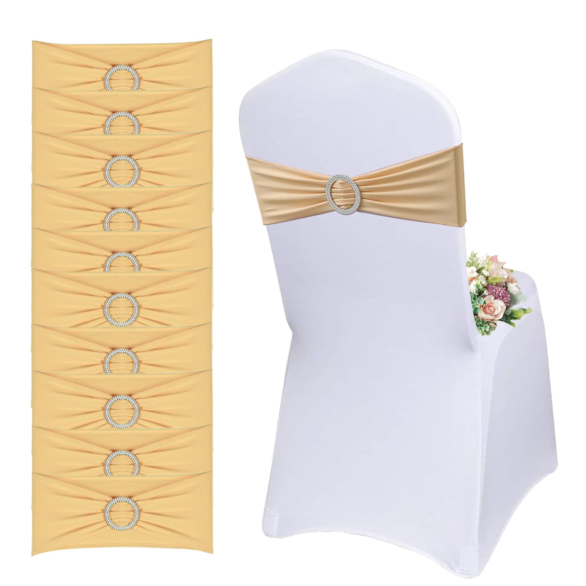 Fasce Elastiche per Sedie 50 Pezzi, Oro Champagne