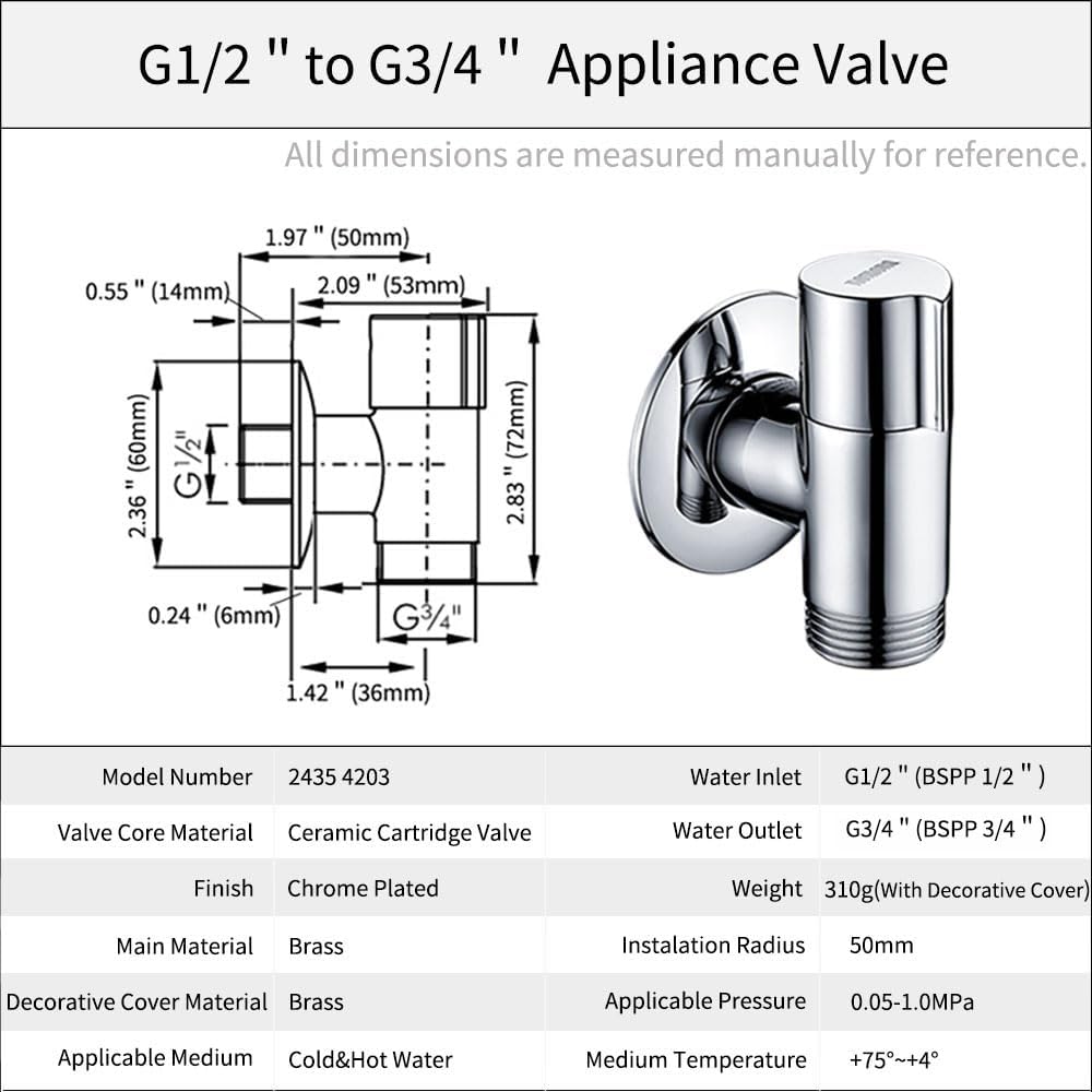 Appliance Valve per Lavastoviglie G1/2" su G3/4", Chrome - immagine 2