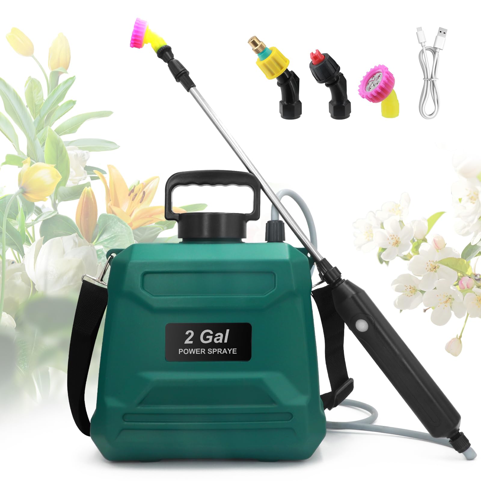 Pompa Irroratrice a Batteria 8L con 3 Ugelli, Verde