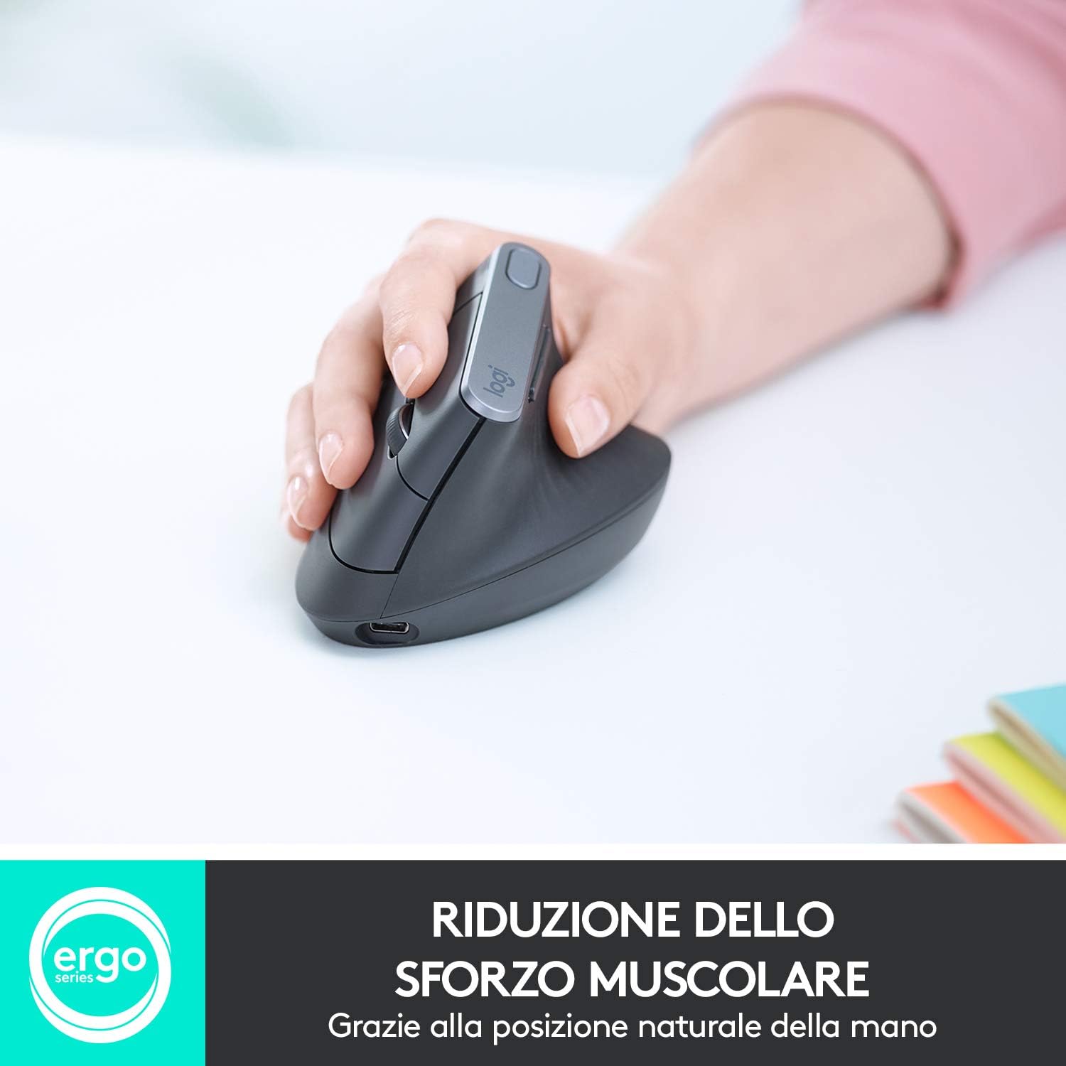 Logitech MX Verticale Mouse Wireless Ergonomico, Grigio - immagine 2
