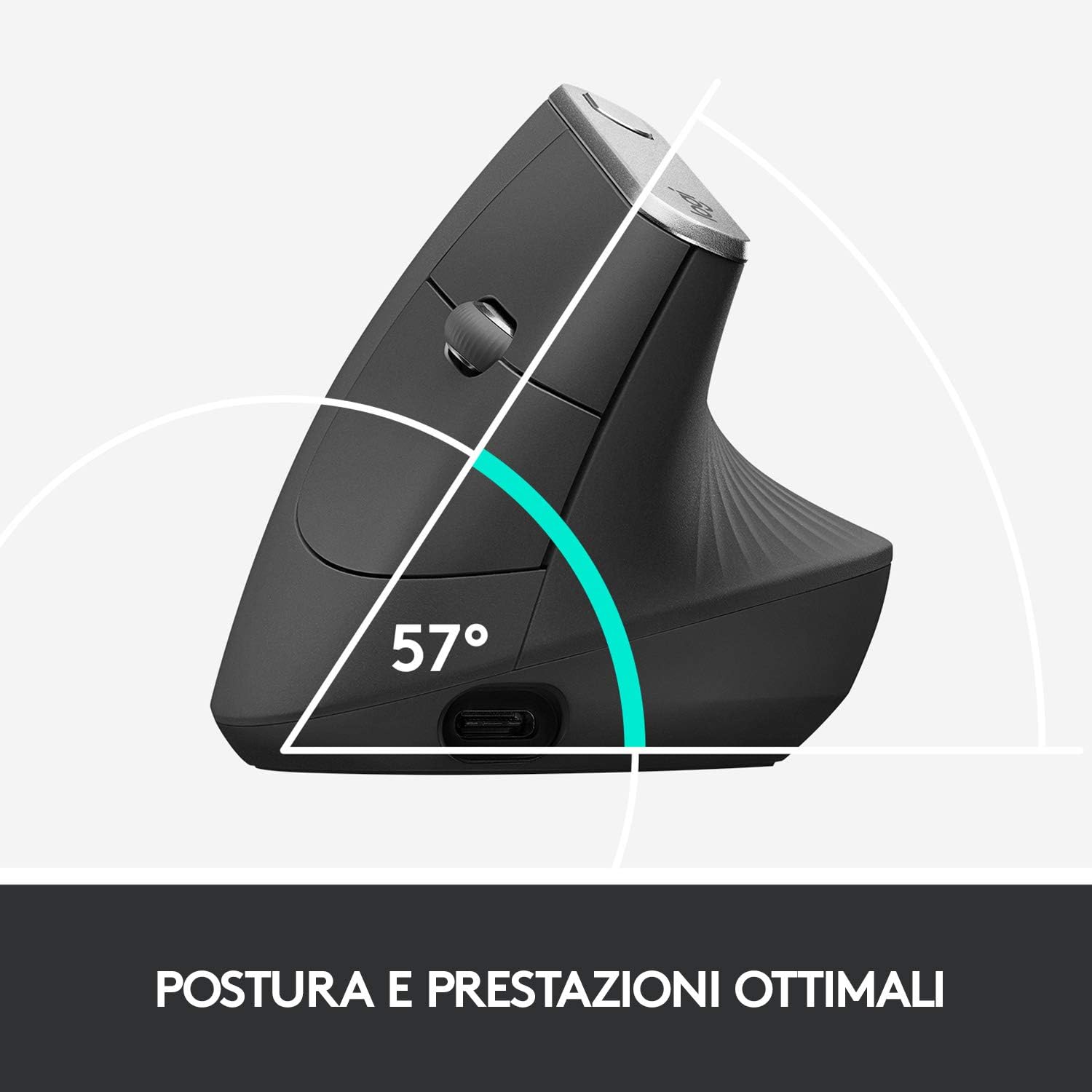 Logitech MX Verticale Mouse Wireless Ergonomico, Grigio - immagine 3