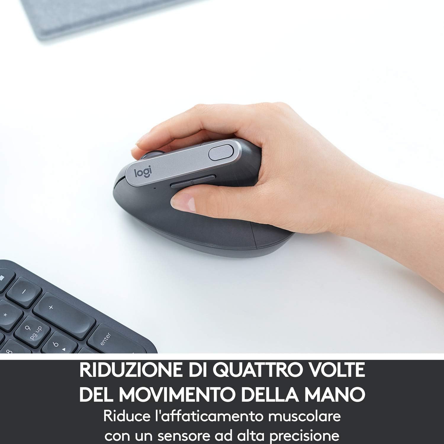Logitech MX Verticale Mouse Wireless Ergonomico, Grigio - immagine 7