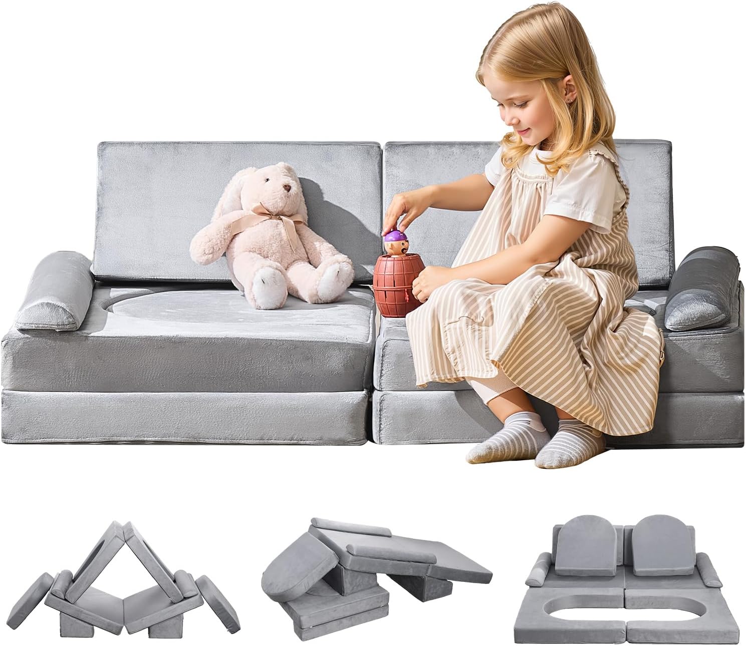 Vevor Divano Modulare per Bambini 10 Pezzi, Grigio - immagine 1