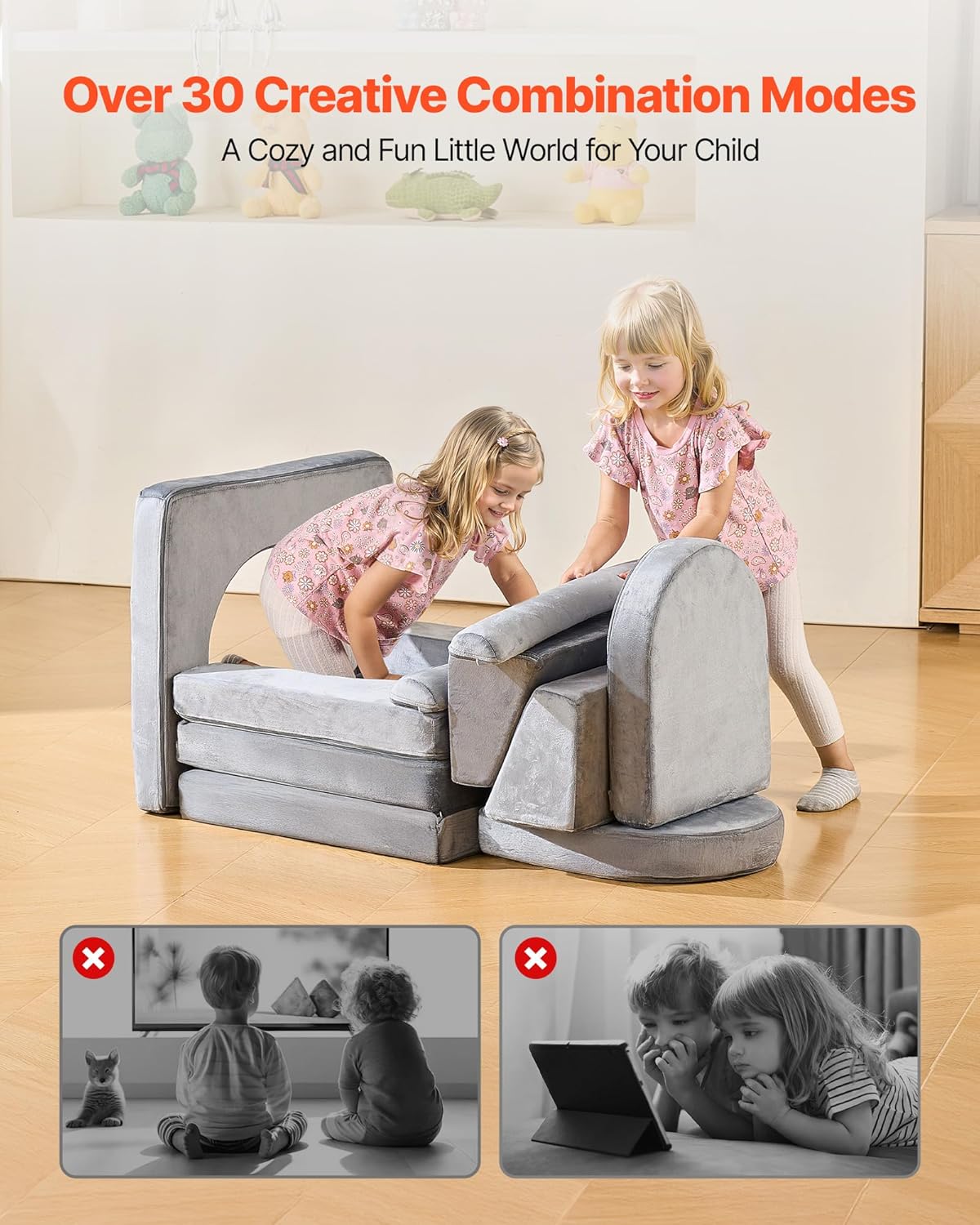 Vevor Divano Modulare per Bambini 10 Pezzi, Grigio - immagine 4