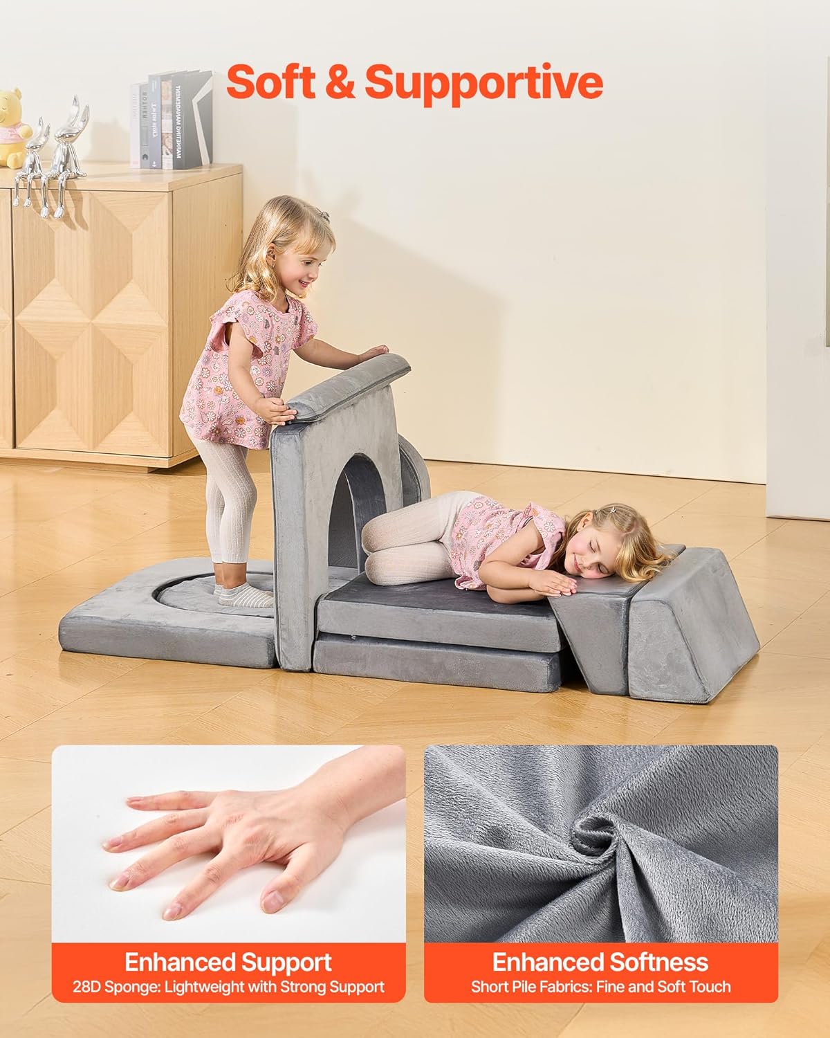 Vevor Divano Modulare per Bambini 10 Pezzi, Grigio - immagine 6