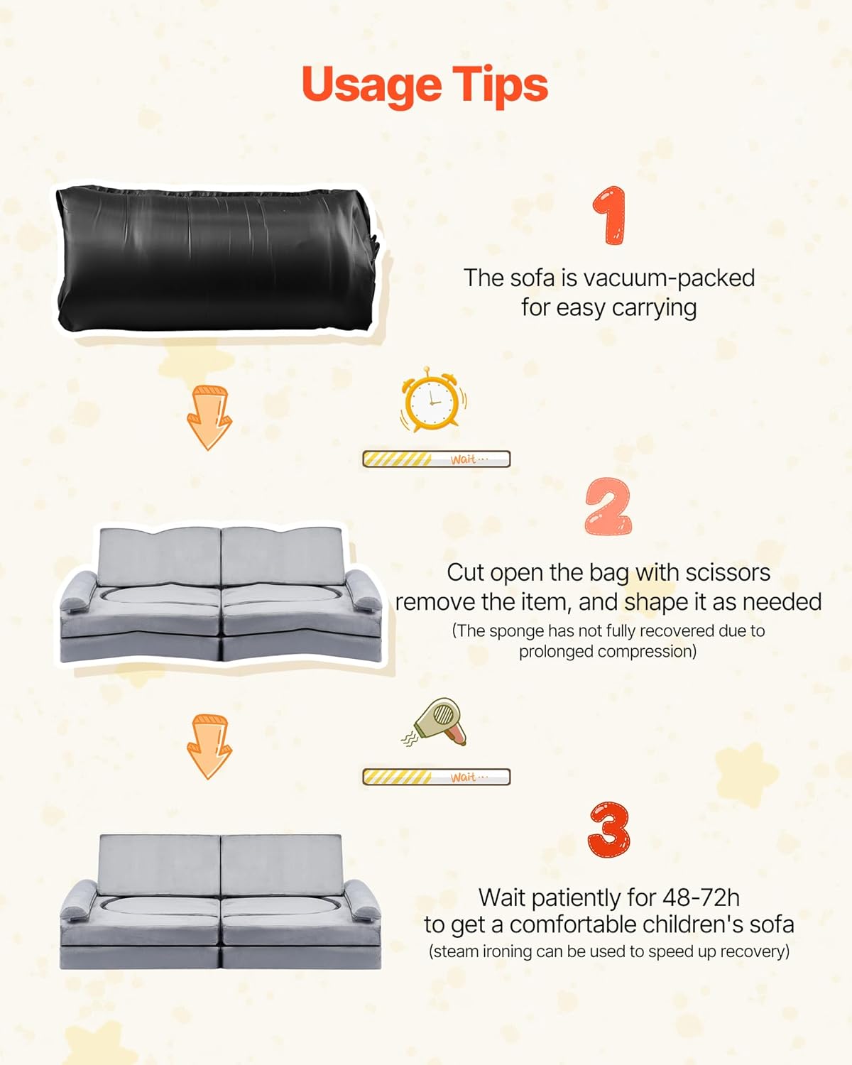 Vevor Divano Modulare per Bambini 10 Pezzi, Grigio - immagine 8