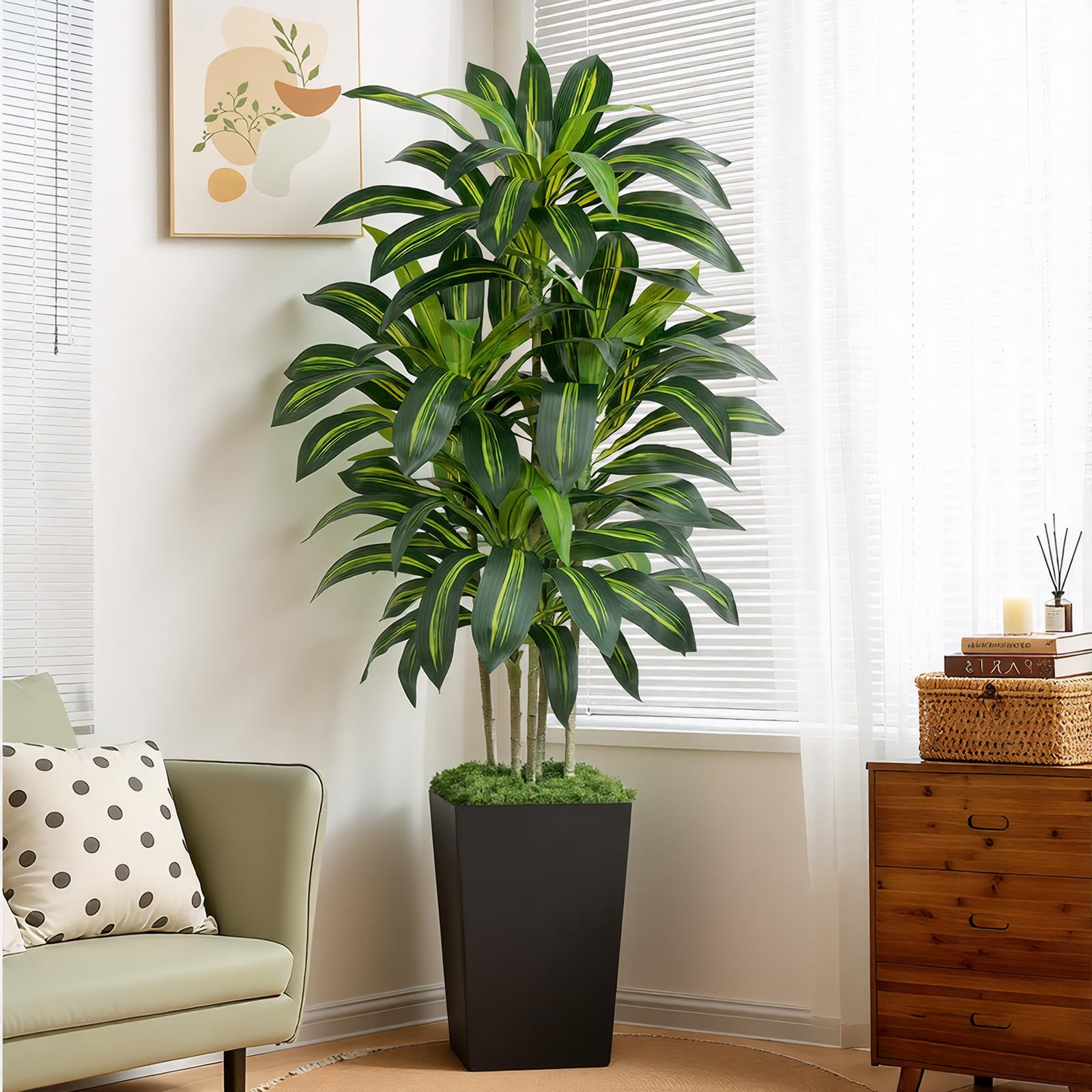 Pianta Finta Dracaena Artificiale 180cm con Vaso Nero