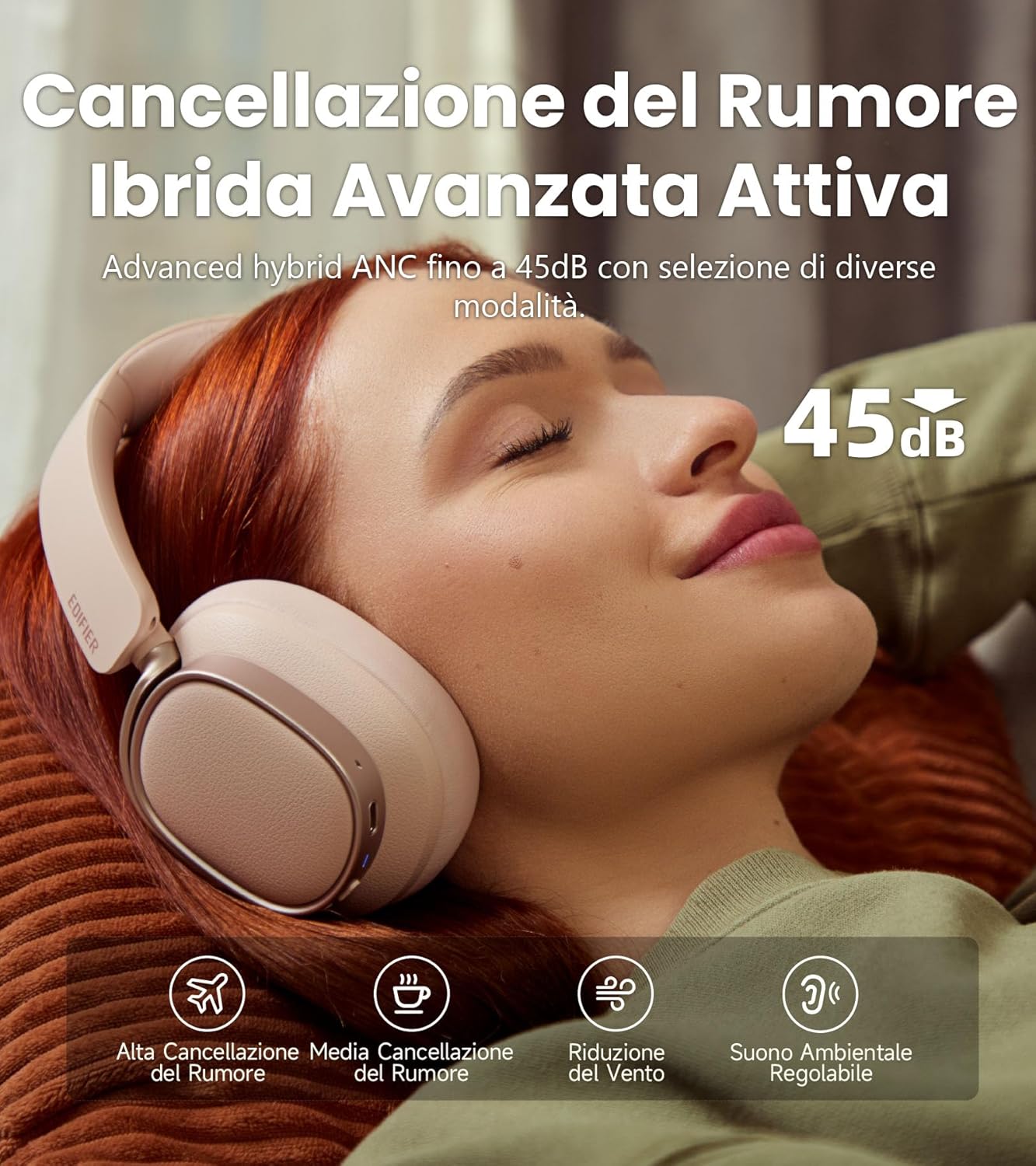 Edifier ES850NB - Cuffie Over Ear Wireless ANC 45dB, Rosa - immagine 3