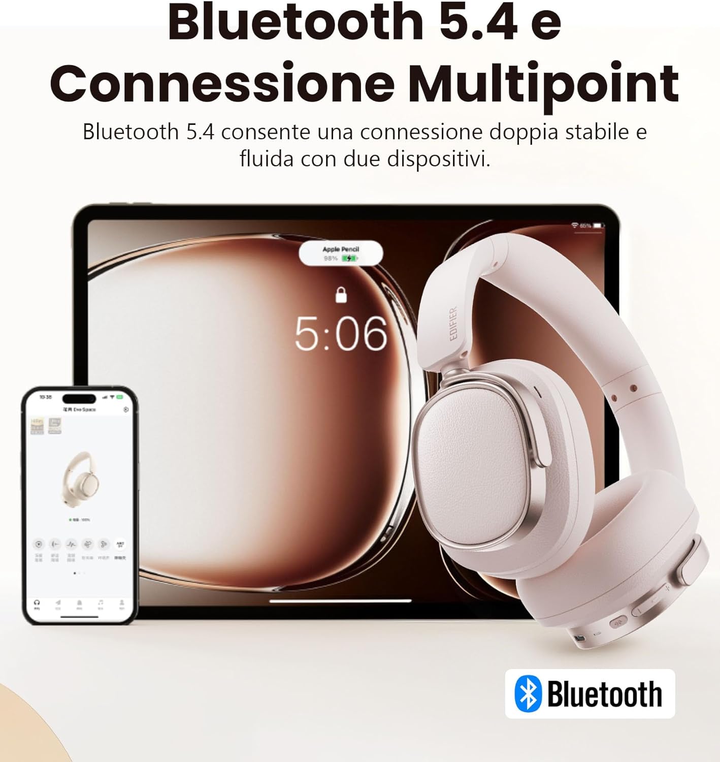 Edifier ES850NB - Cuffie Over Ear Wireless ANC 45dB, Rosa - immagine 5