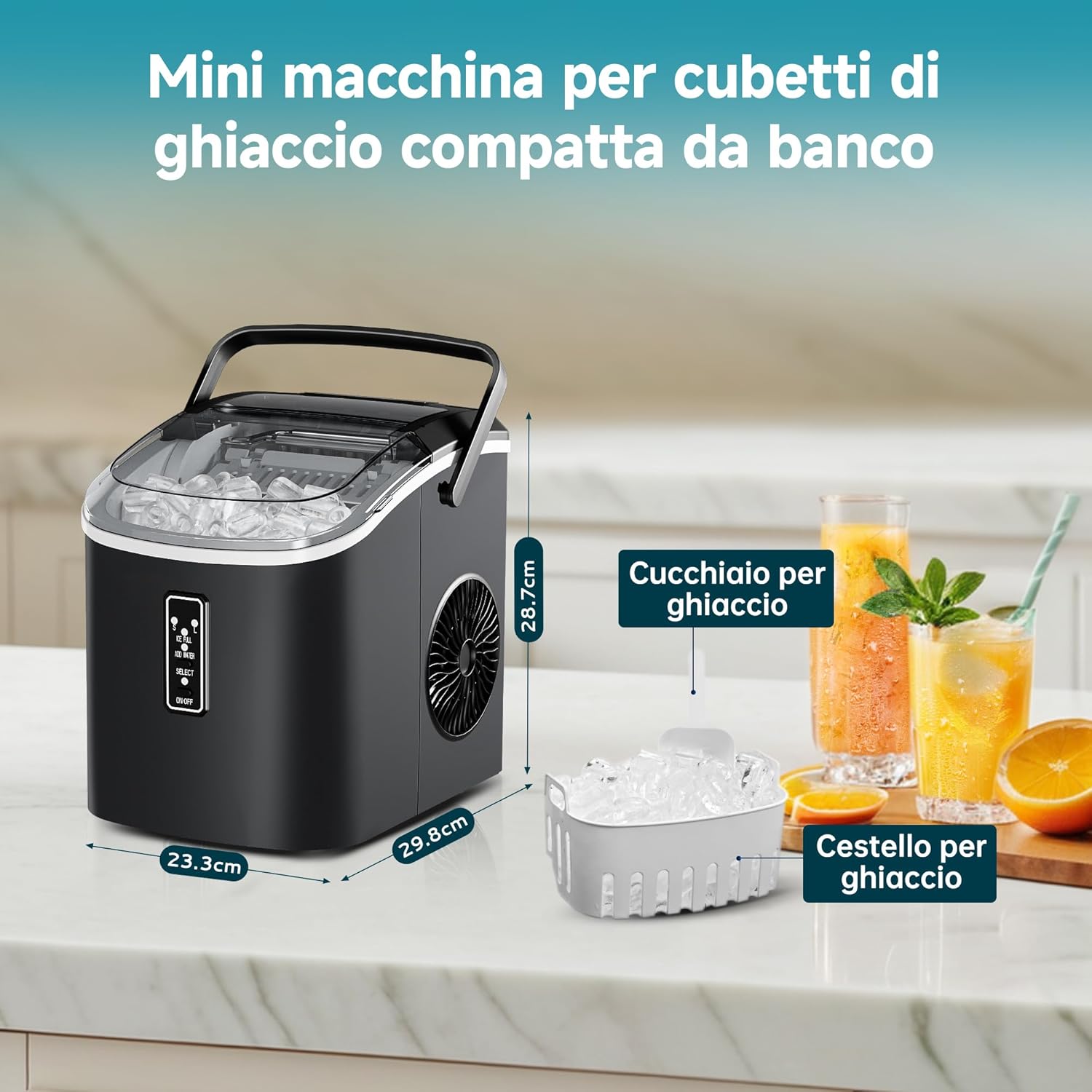 Euhomy Macchina Ghiaccio Casa 12KG/24H, Nera - immagine 6