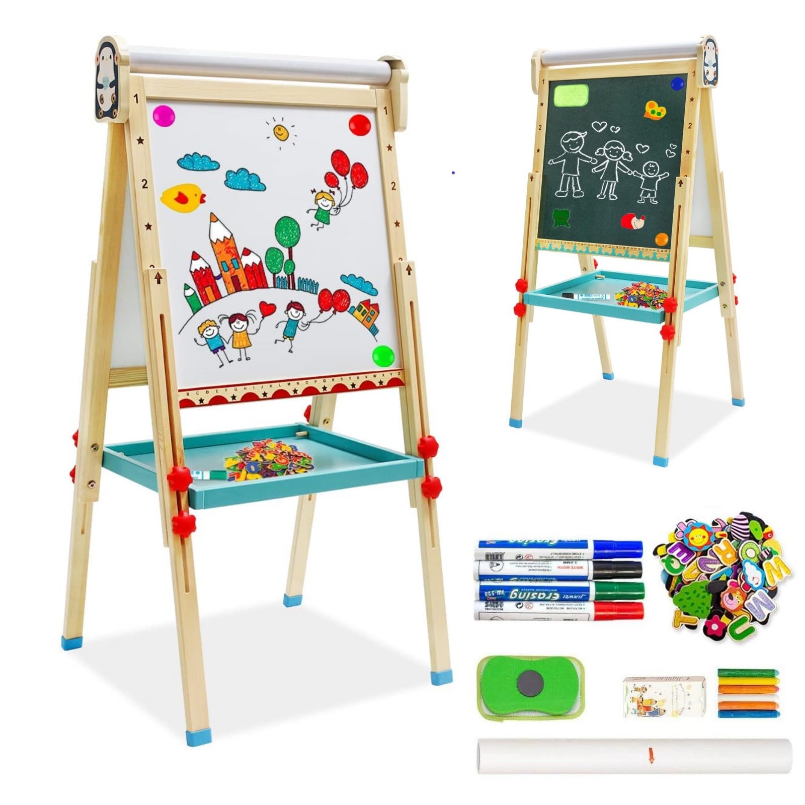 Lavagna in Legno per Bambini con Rotolo di Carta