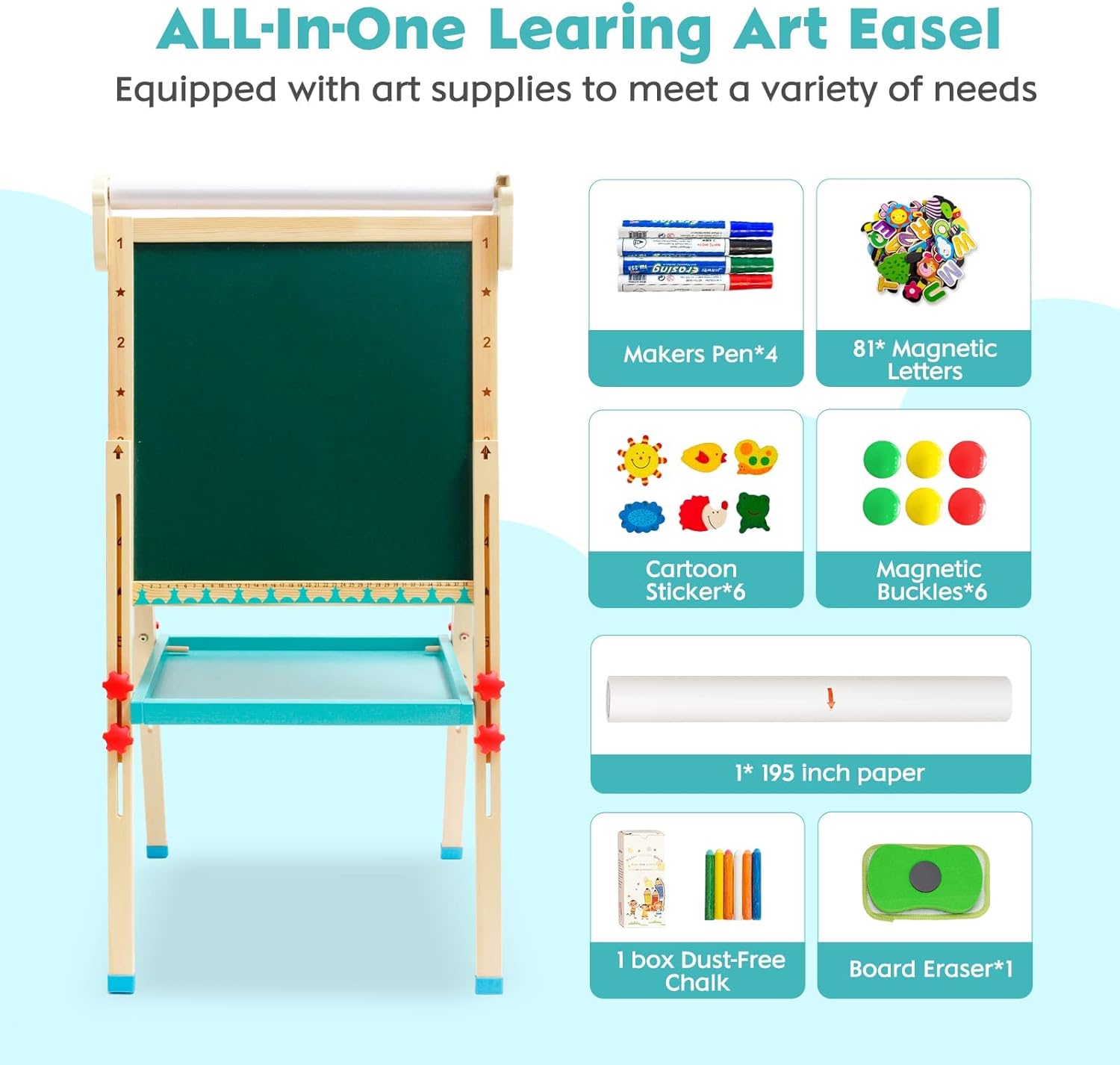 Lavagna in Legno per Bambini con Rotolo di Carta - immagine 3