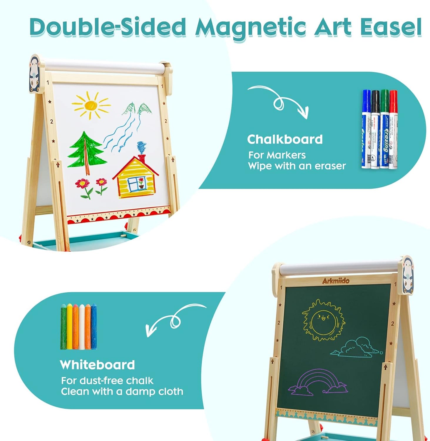 Lavagna in Legno per Bambini con Rotolo di Carta - immagine 6