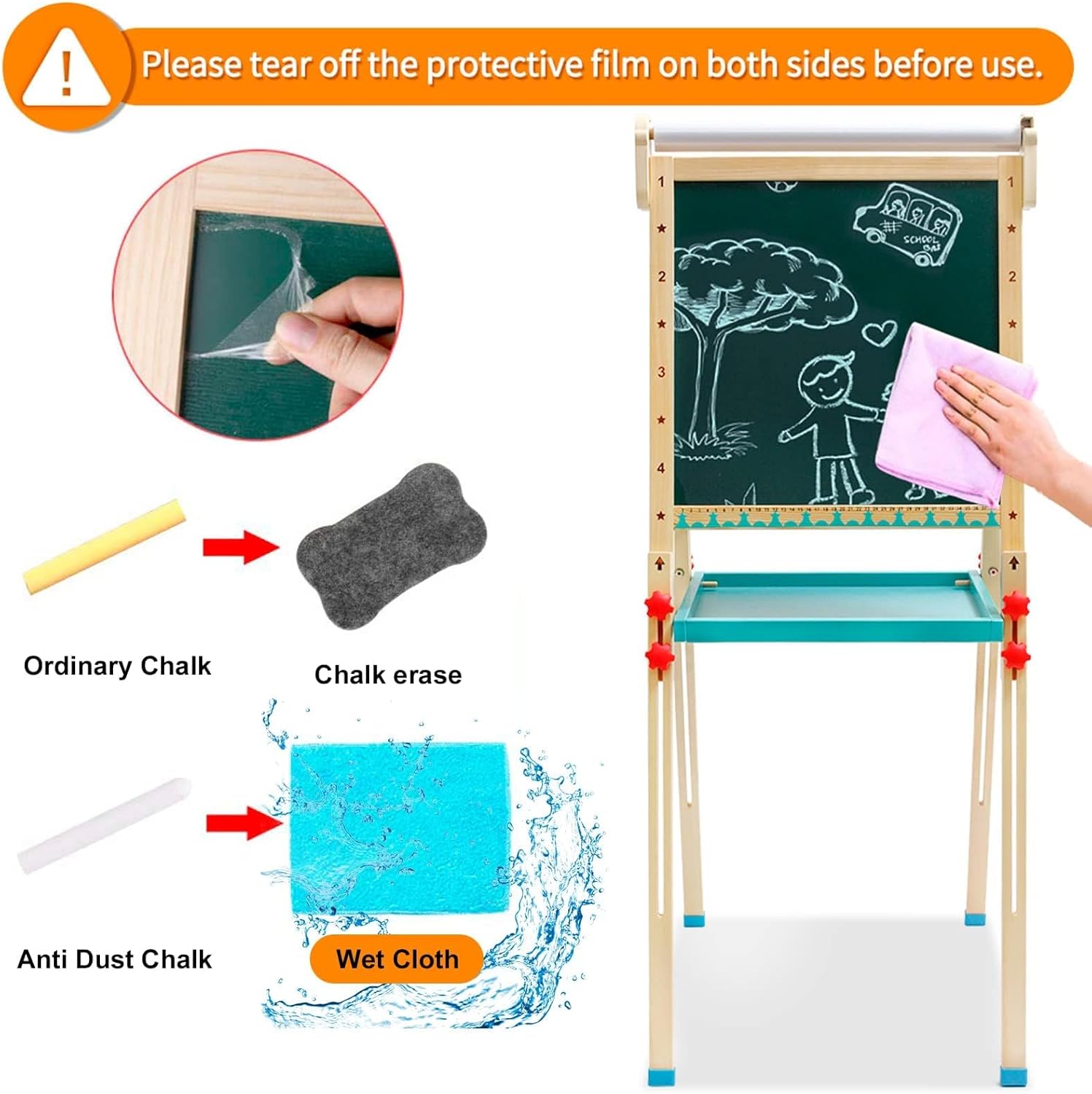 Lavagna in Legno per Bambini con Rotolo di Carta - immagine 7