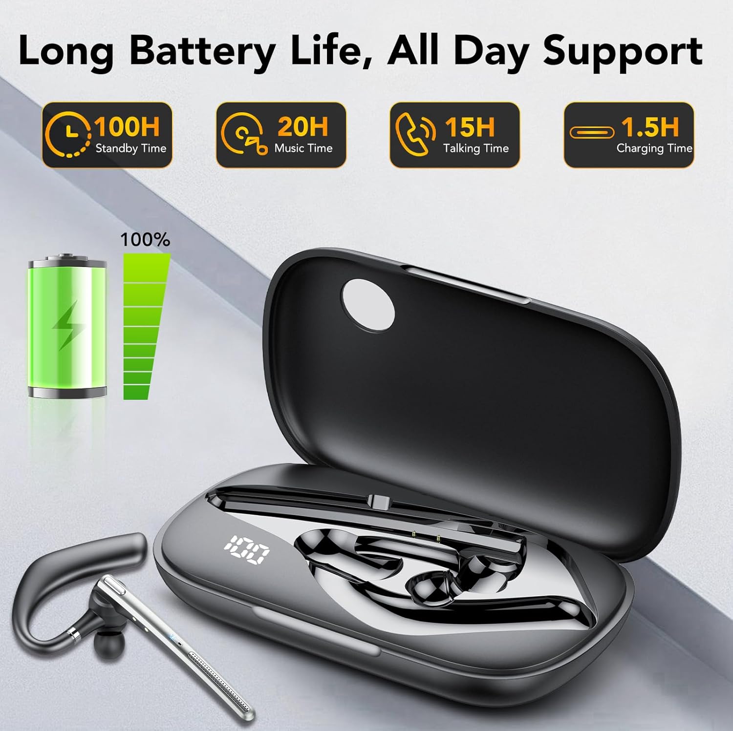 Cascho Auricolare Bluetooth Singolo V5.4 - immagine 3