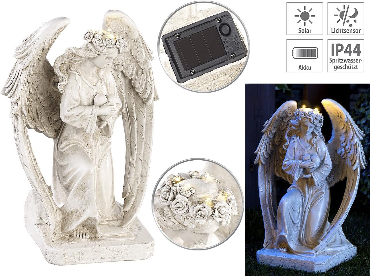 Lunartec Statua Angelo Custode LED Solare 24,5cm - immagine 3