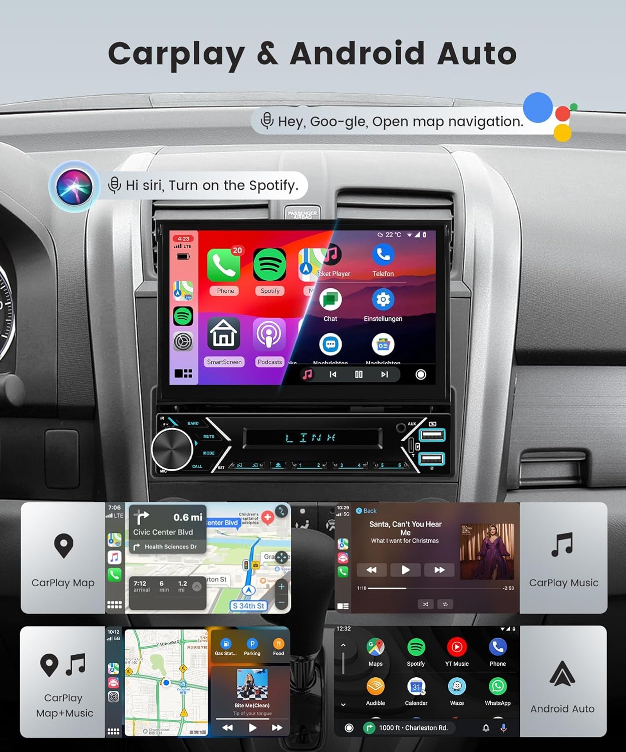 Autoradio 1 DIN DAB+ con Wireless CarPlay Android Auto - immagine 4
