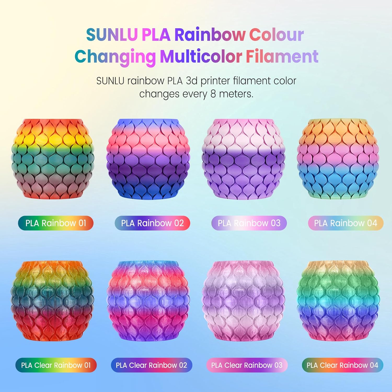 Sunlu Regenboog PLA Filamentbundle Multicolor 4KG - immagine 2