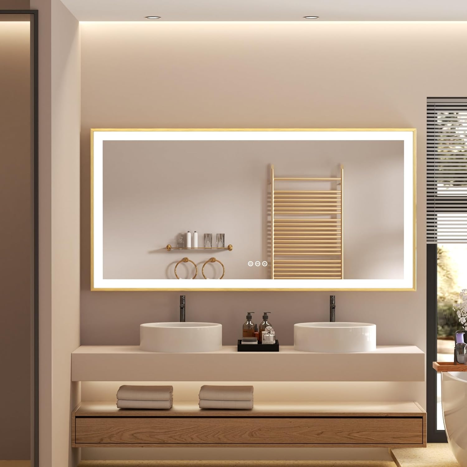 Luvodi Specchio Bagno LED Rettangolare 120x60cm Oro