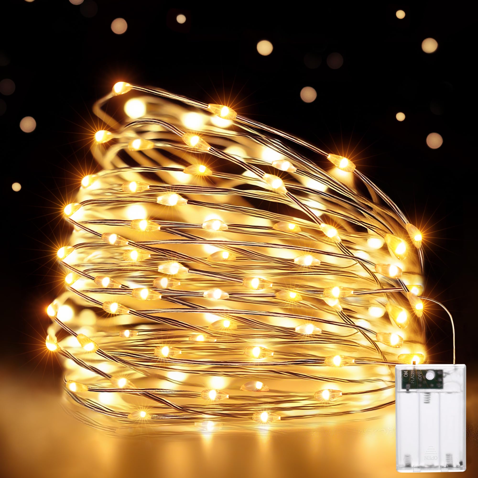 Lucine Led Decorative a Batteria 10m 100LED, Bianco Caldo