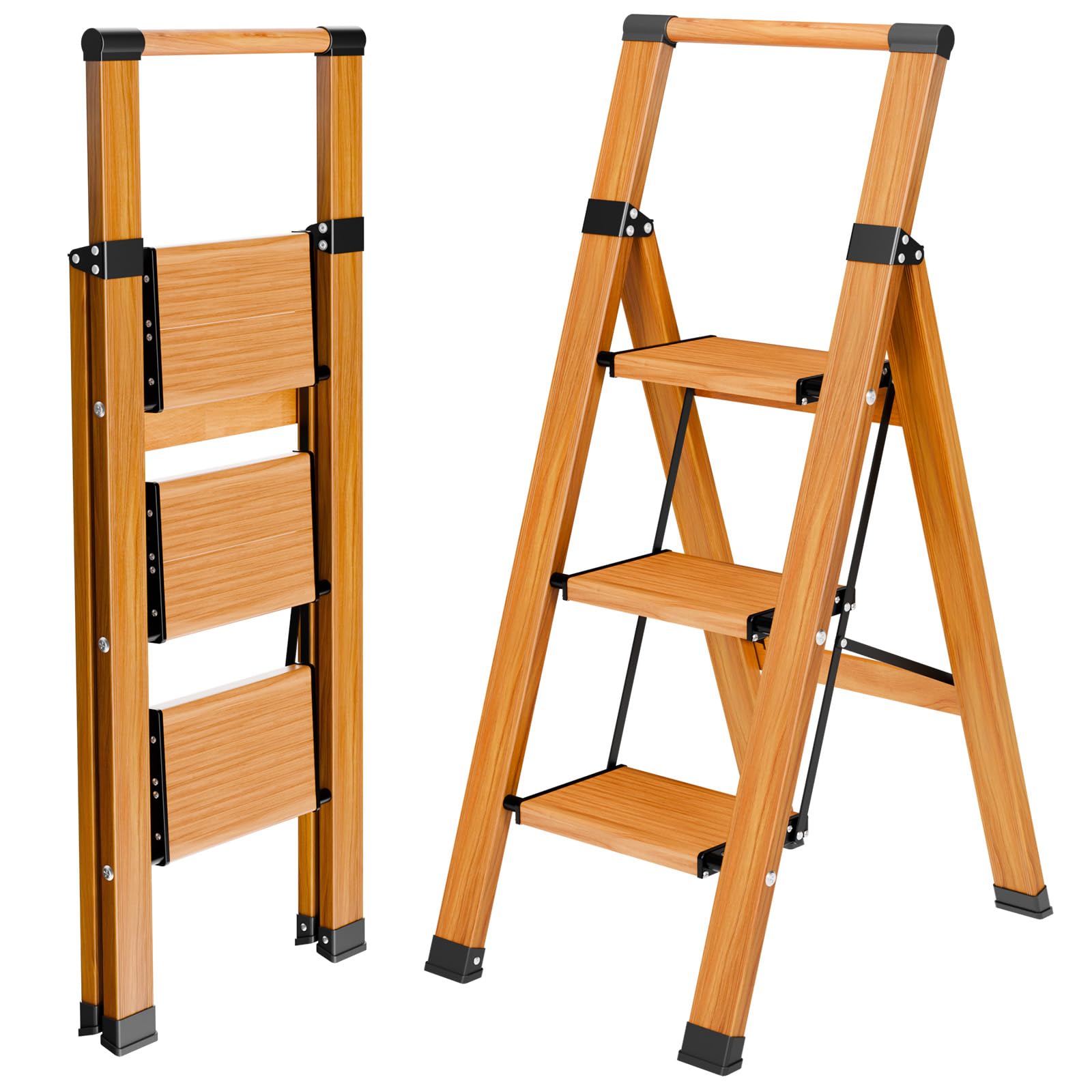 Kulaco Scala a Pioli Pieghevole 3 Livelli, Effetto Legno