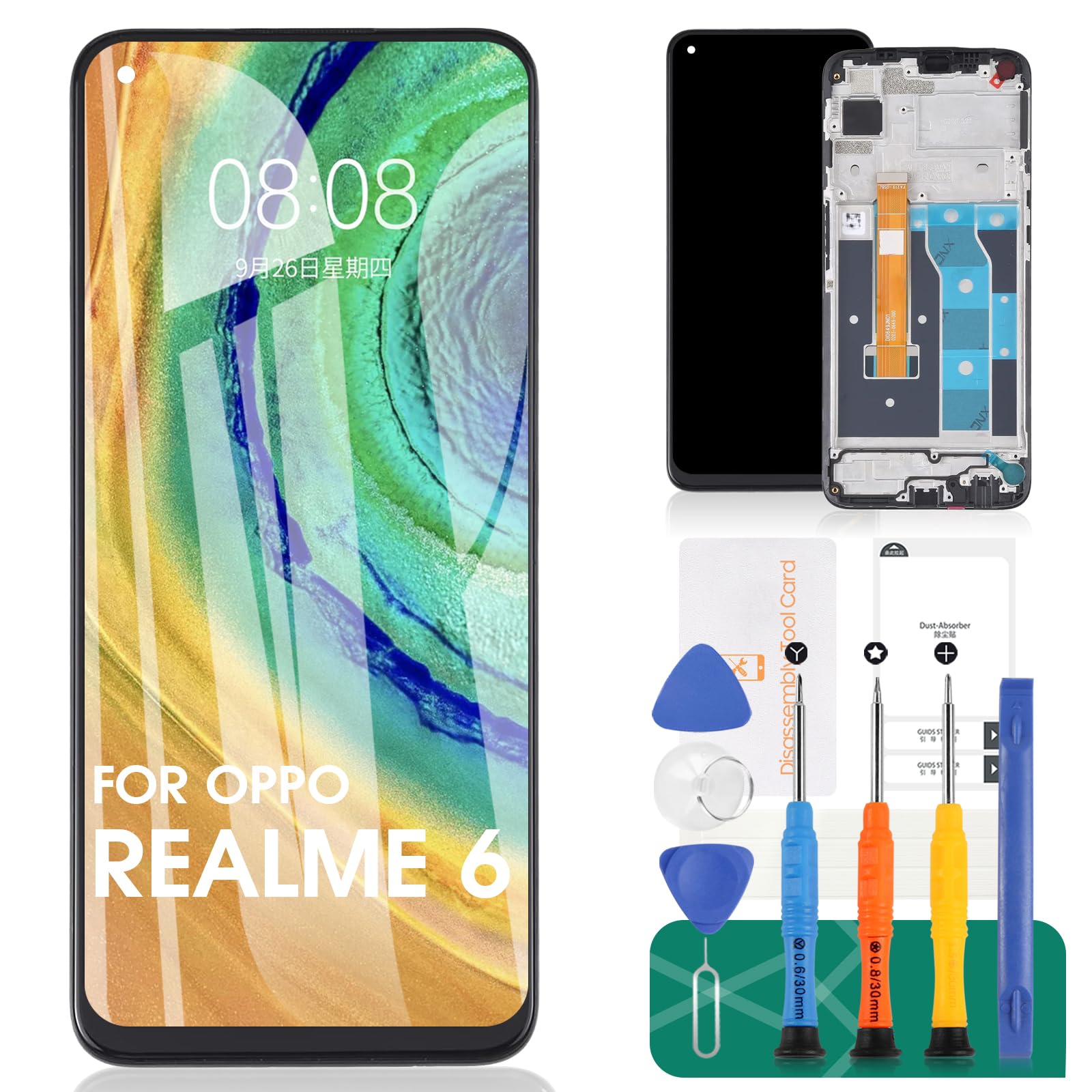 SRJTEK - Display LCD di Ricambio per OPPO Realme 6, Nero