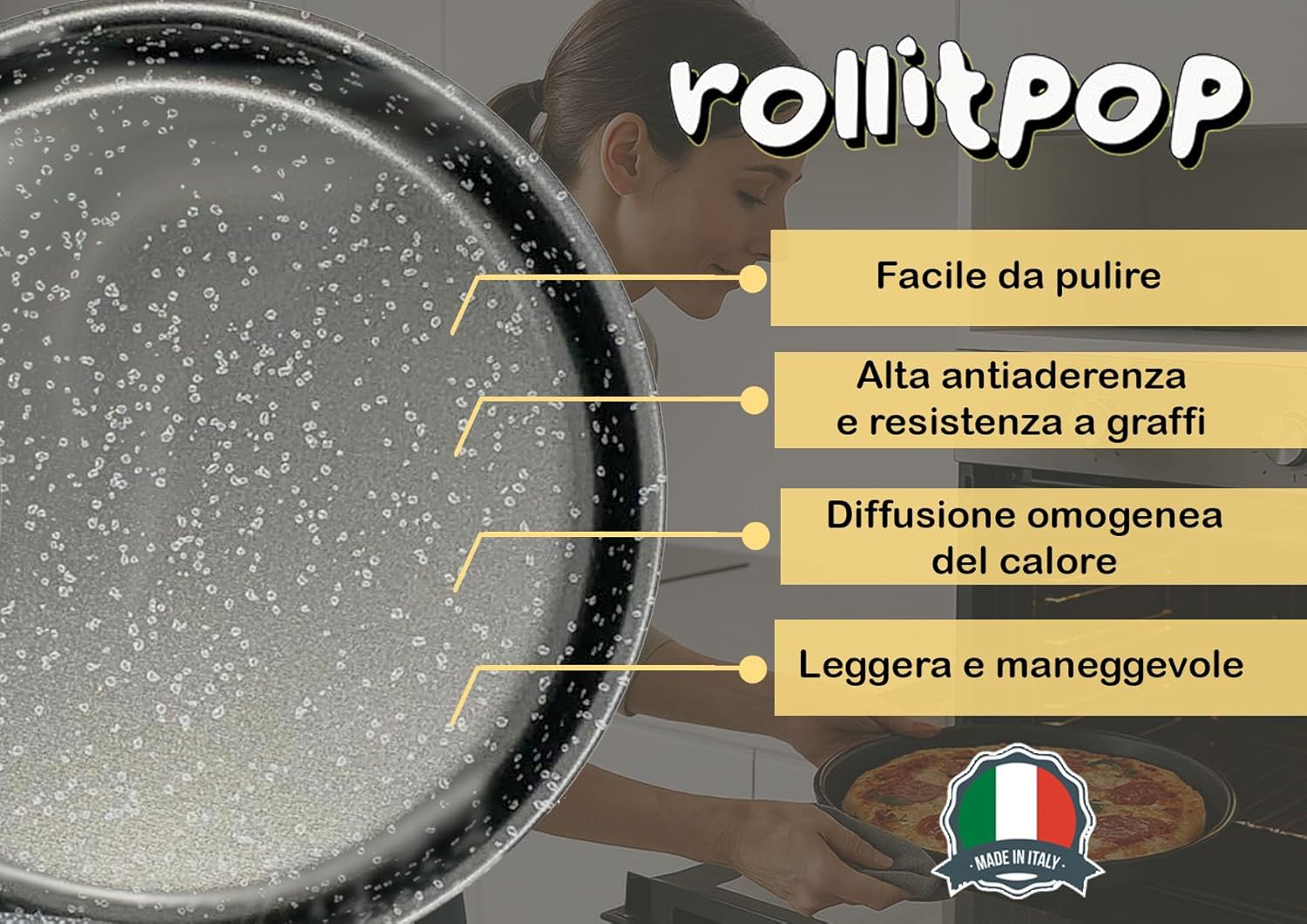 Teglia Forno Rotonda Antiaderente 34cm, Linea Vulcania - immagine 4