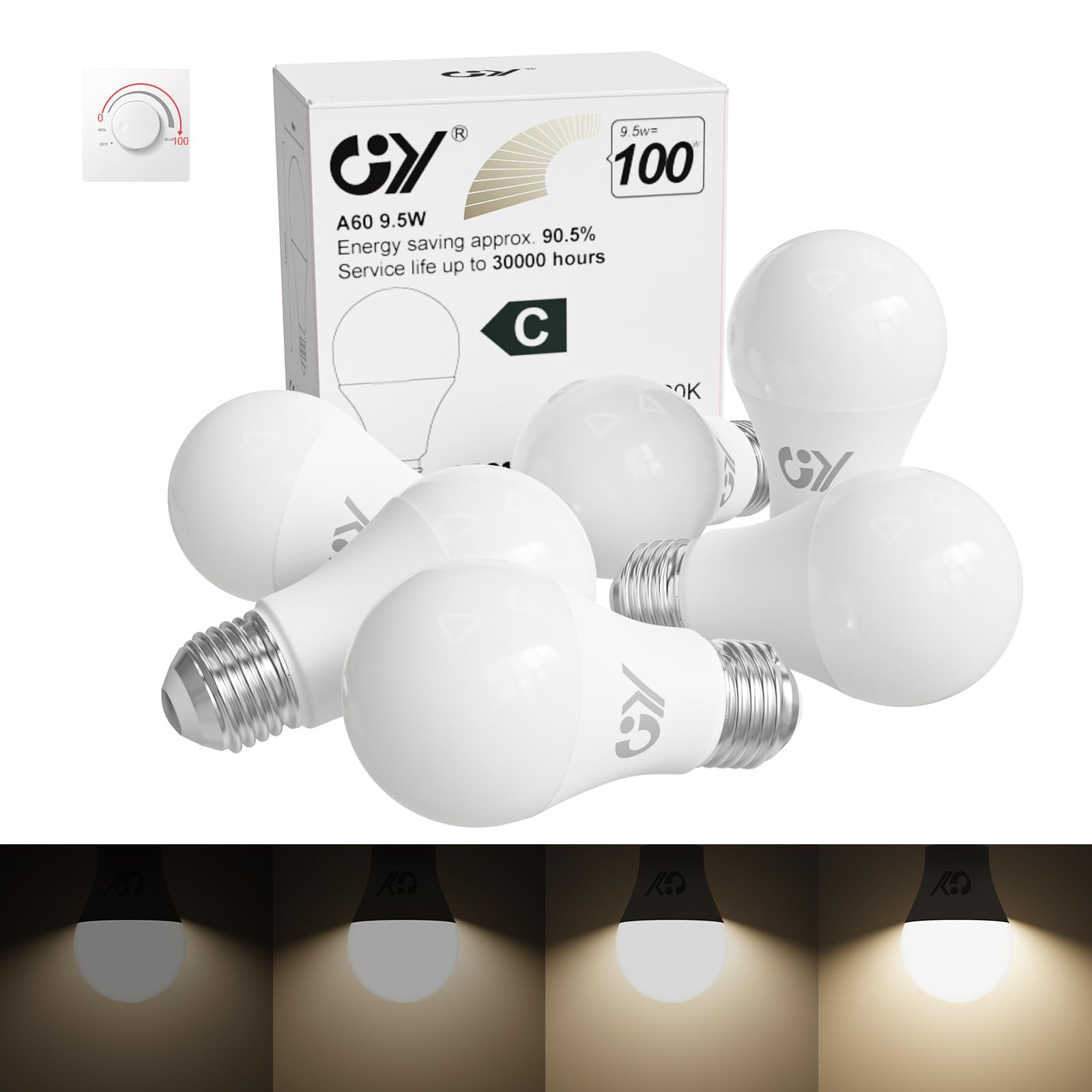Gy Lampadine LED E27 Dimmerabili 9.5W 4000K (6 Pezzi)