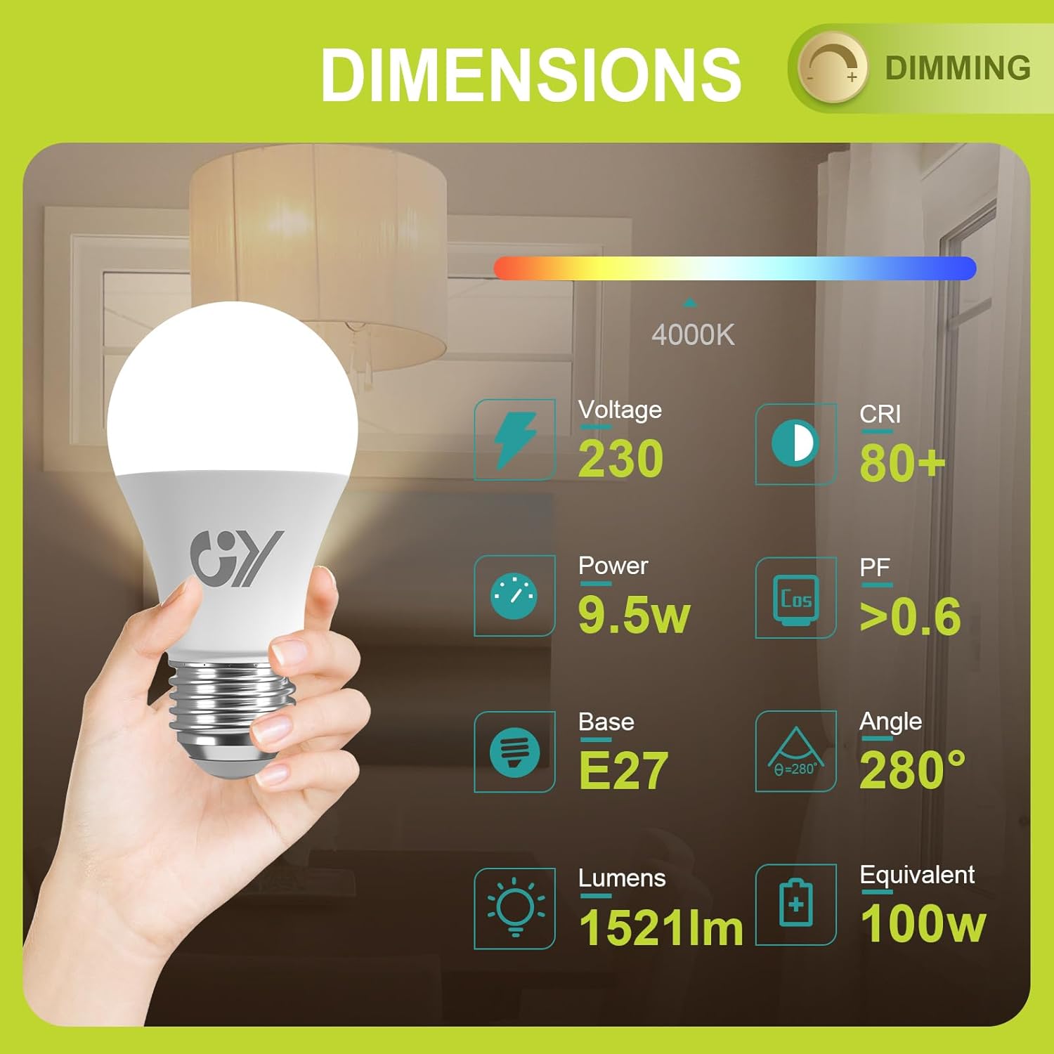 Gy Lampadine LED E27 Dimmerabili 9.5W 4000K (6 Pezzi) - immagine 3