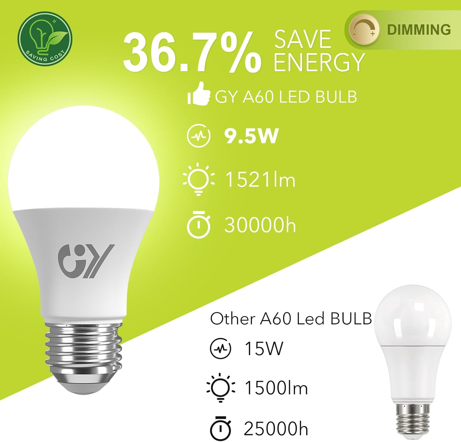 Gy Lampadine LED E27 Dimmerabili 9.5W 4000K (6 Pezzi) - immagine 4