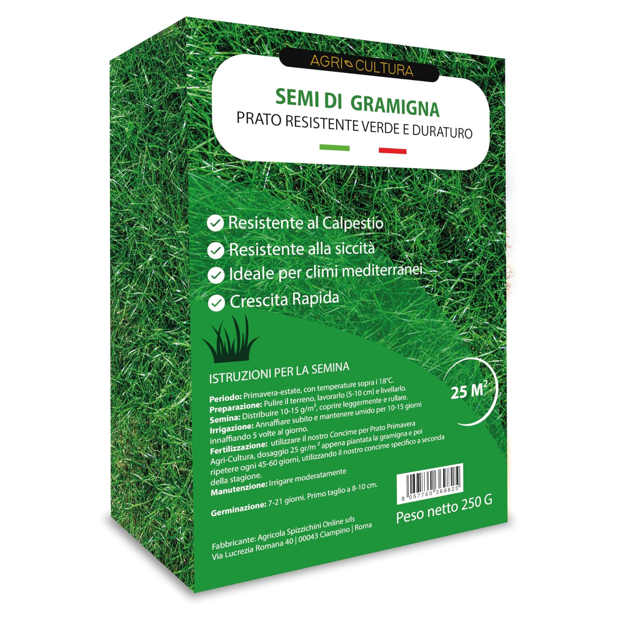Agri-cultura® Semi di Gramigna per Prato 25m²