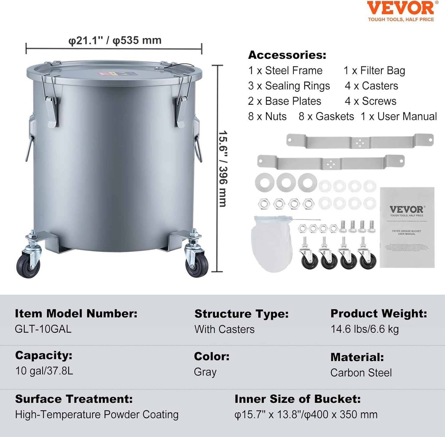 Vevor Secchio per Grasso Friggitrice 10 Gal, Grigio - immagine 7