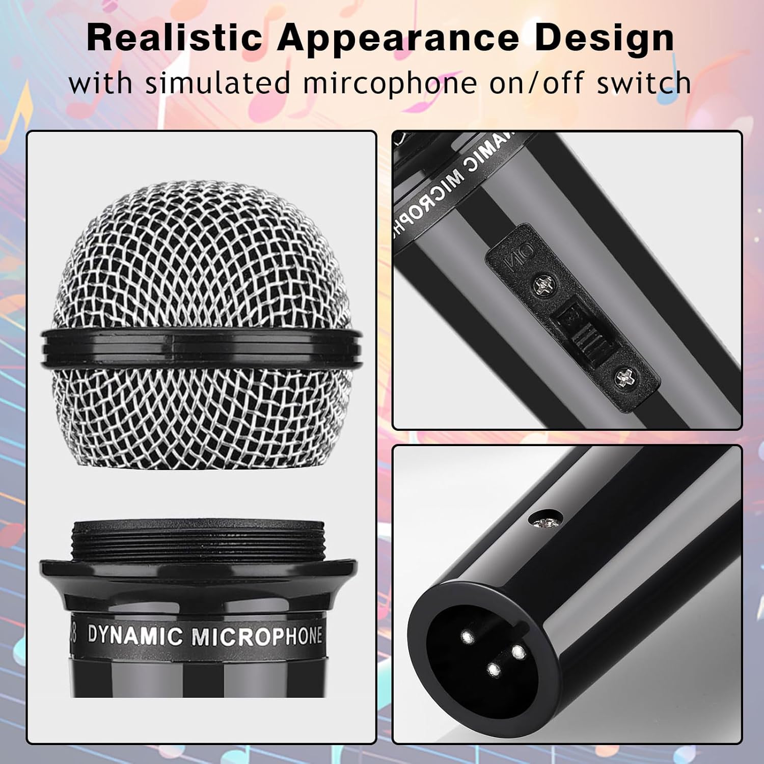 Microfono Giocattolo, Microfoni Finto Nero, Interessante Microfono Simulato, Microfoni Giocattoli per Bambini Adulti Palcoscenico Divertente Fotografia Feste Accessori (Nero-1pcs) - immagine 3