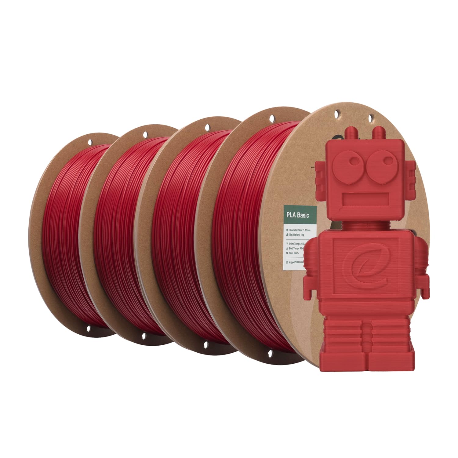 eSUN Filamento PLA 1,75 mm, filamento di Basic PLA per stampante 3D Precisione dimensionale +/- 0,03 mm, 1 kg per bobina, 4 bobine di filamento 3D per stampa 3D, Rosso pompieri-4KG