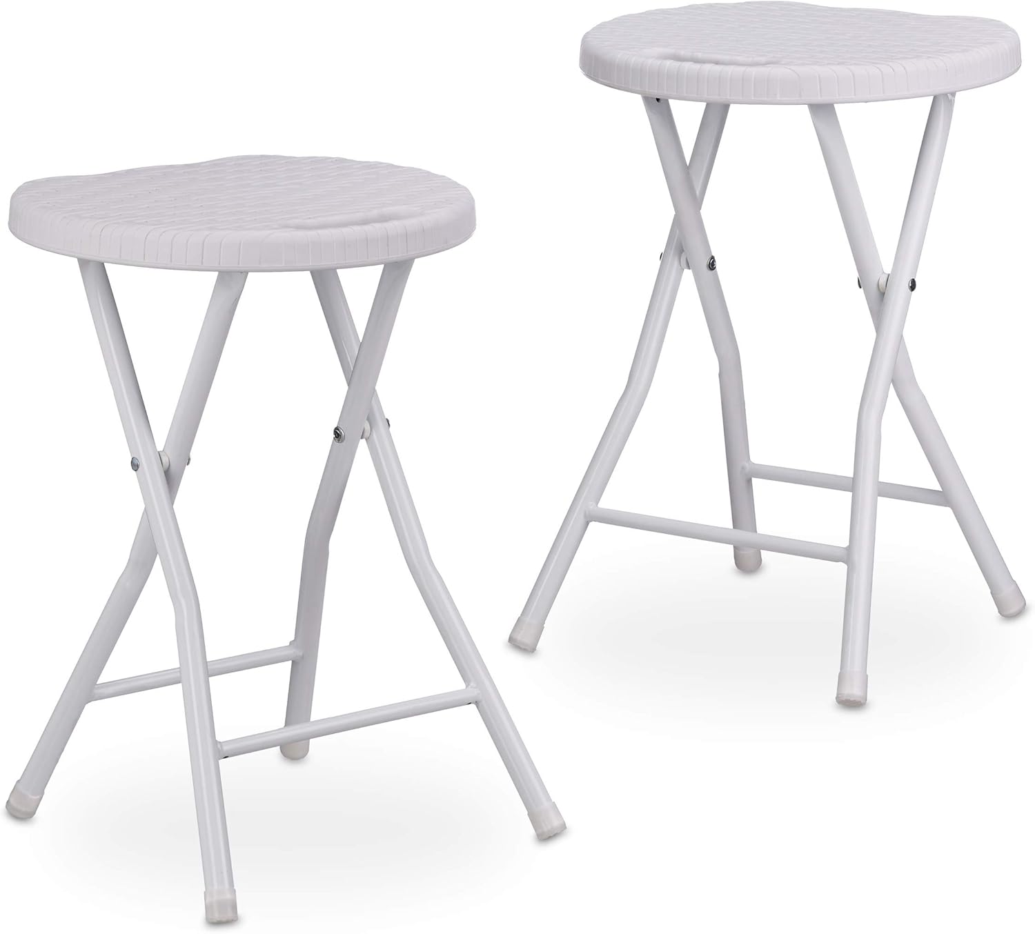 Relaxdays Sgabello Pieghevole Bastian Effetto Rattan, Bianco