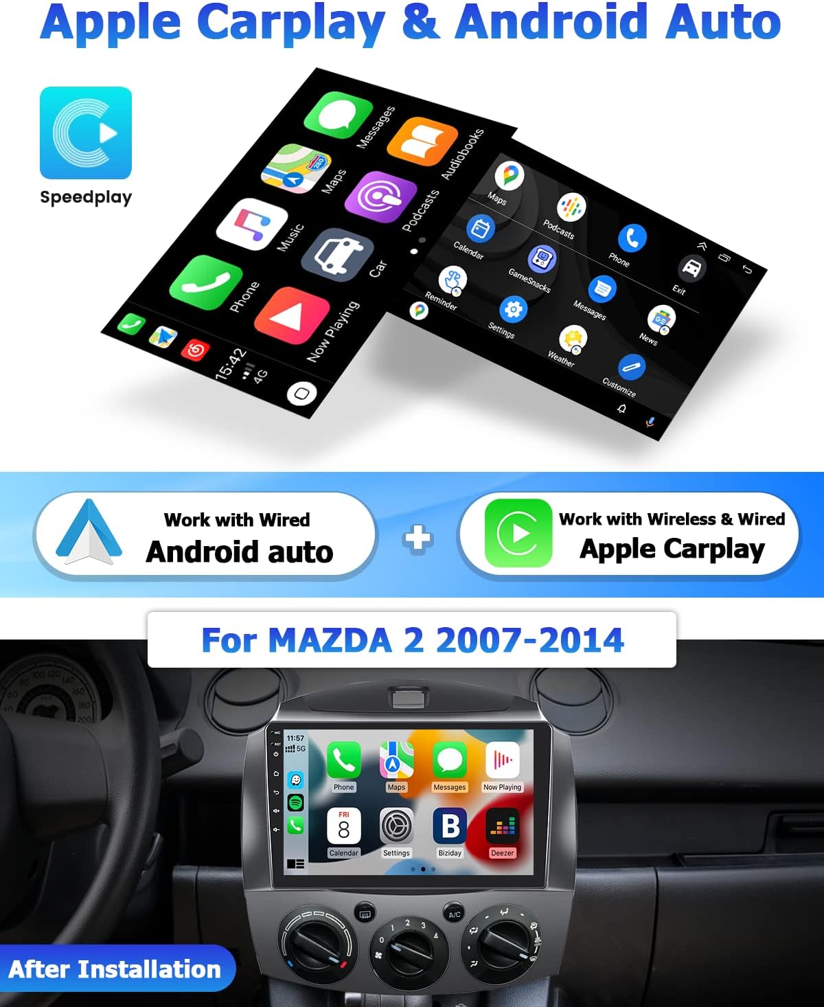 Hikity Android Autoradio 9" per Mazda 2 2007-2014 - immagine 2