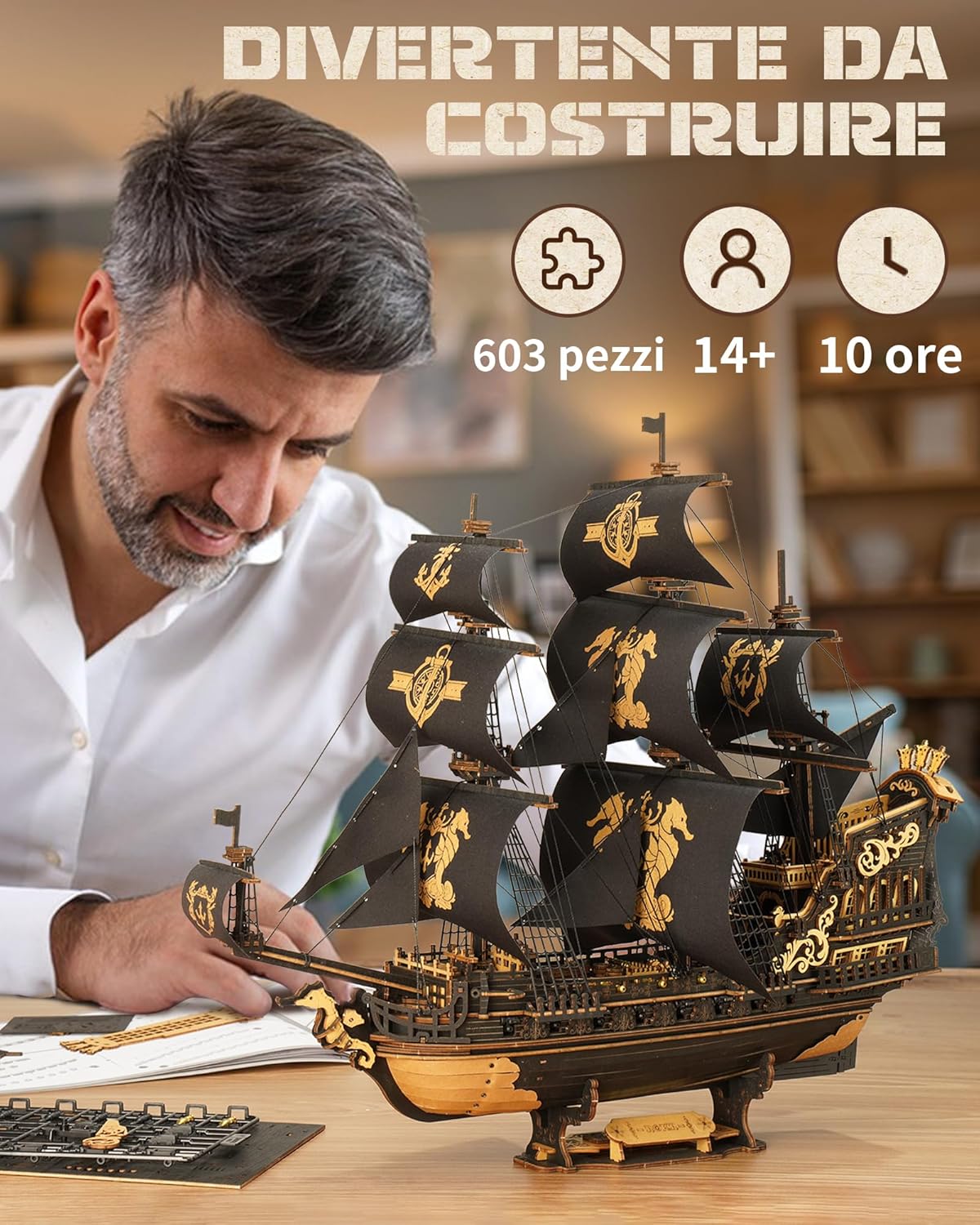 Rokr Kit Modelli Barche in Legno Puzzle 3D per Adulti - immagine 5