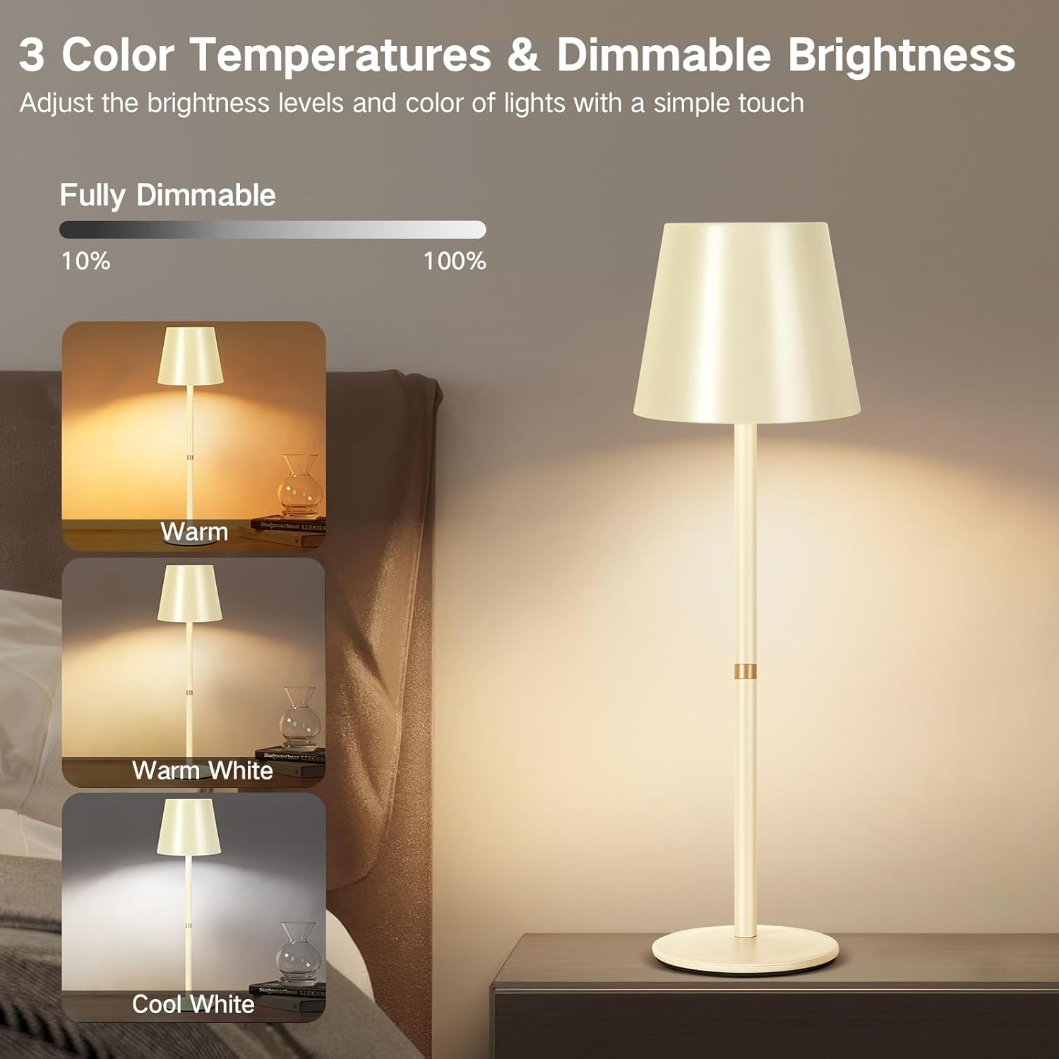 Outon 2 Lampade LED Senza Fili con Batteria, Beige - immagine 2