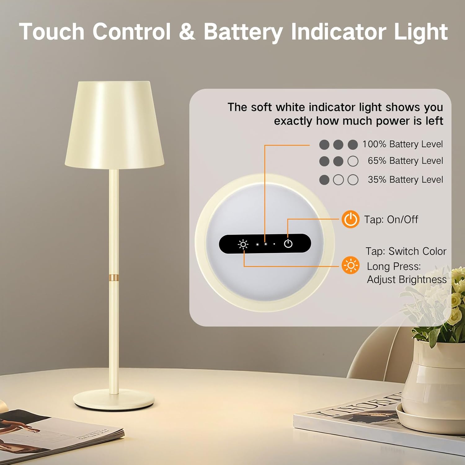 Outon 2 Lampade LED Senza Fili con Batteria, Beige - immagine 3