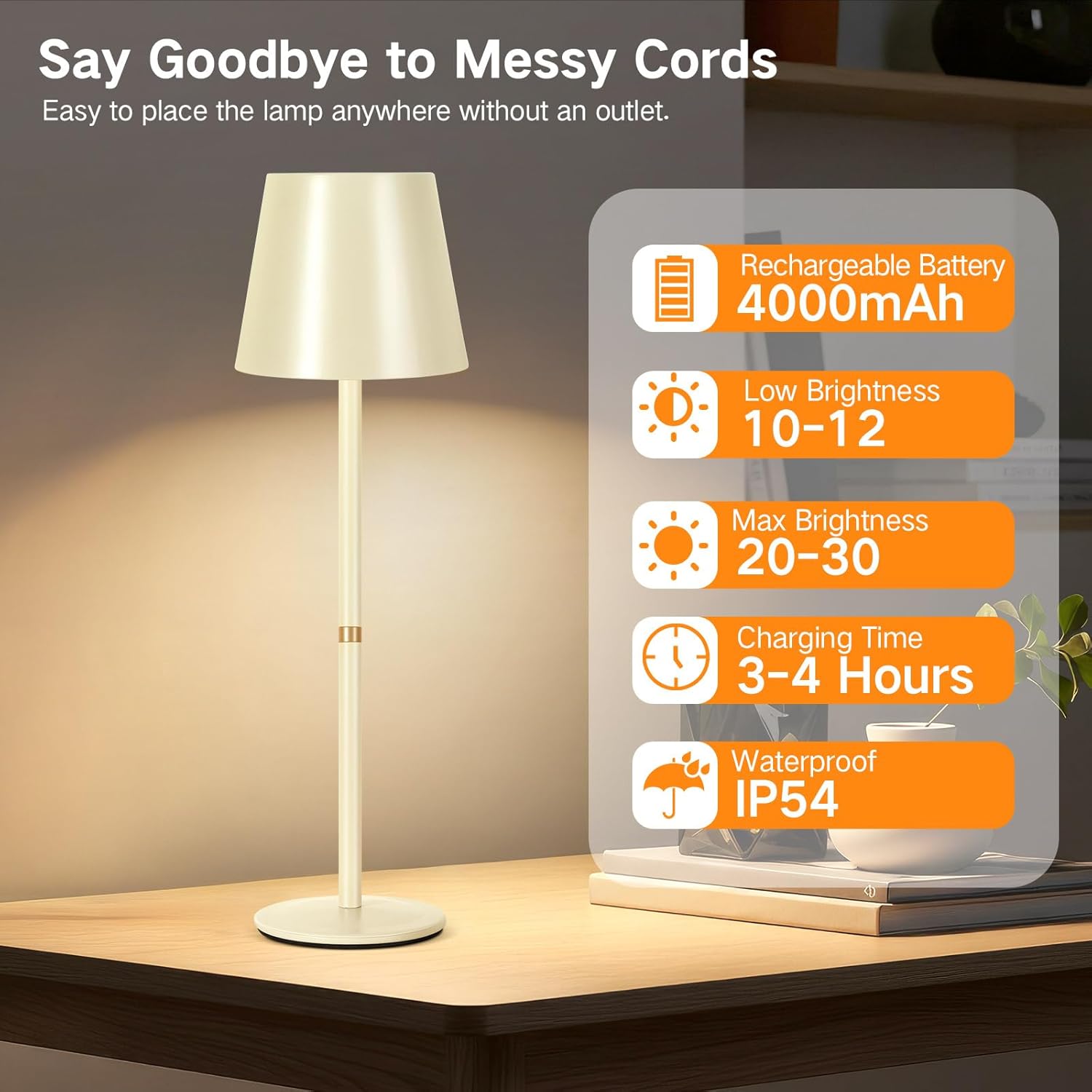 Outon 2 Lampade LED Senza Fili con Batteria, Beige - immagine 4