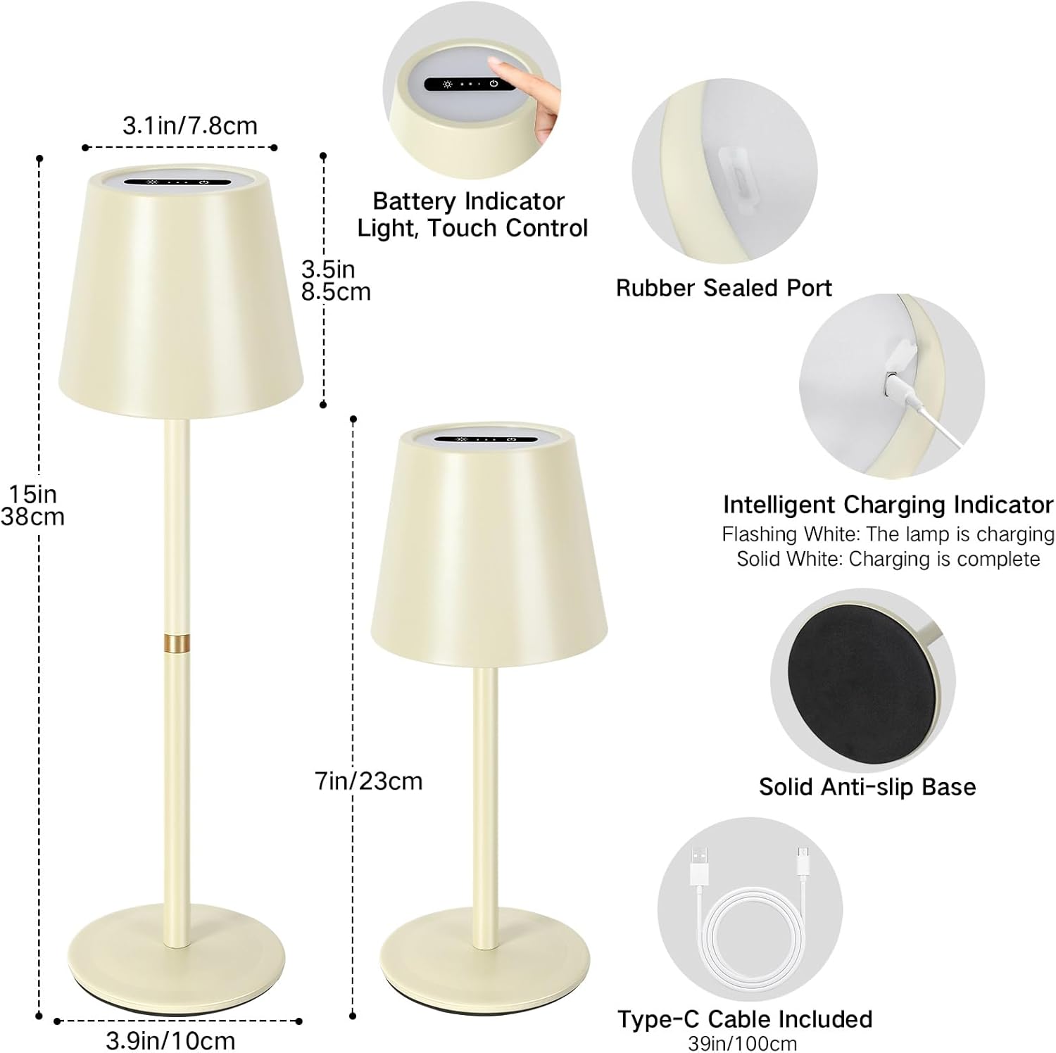 Outon 2 Lampade LED Senza Fili con Batteria, Beige - immagine 6