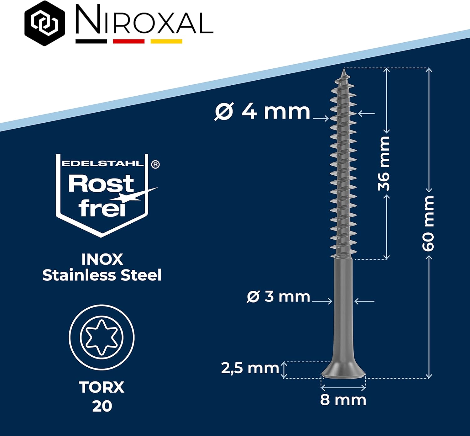 NietFullthings Viti Per Legno Torx Inox V2A, 4x60mm - immagine 2