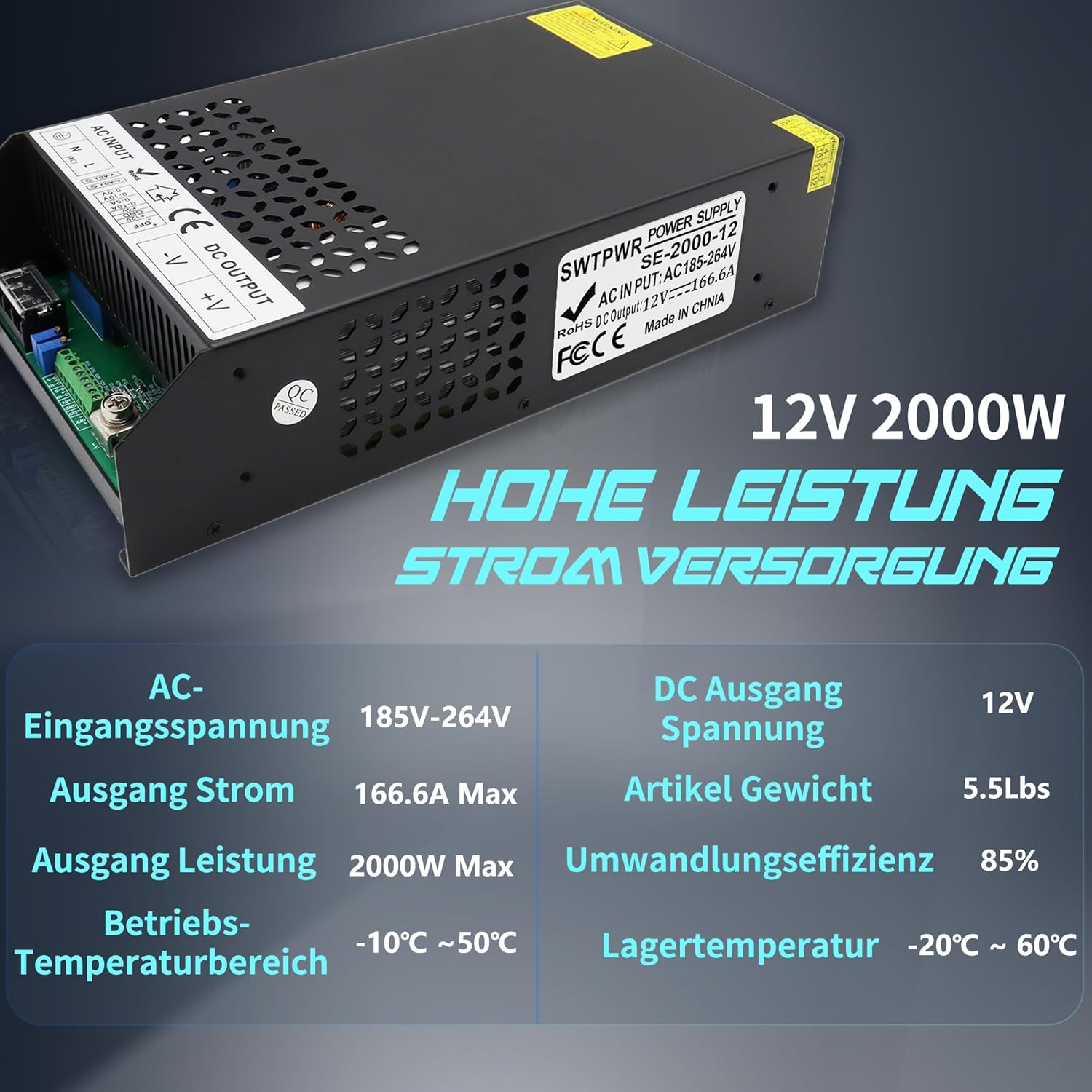 Trasformatore DC12V 166A 1200W da 230V AC a DC - immagine 4