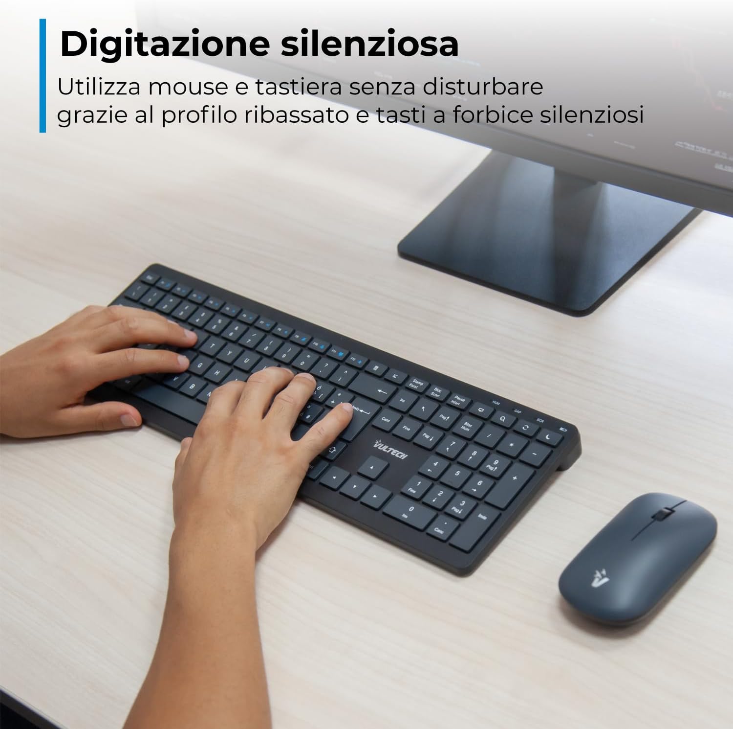 Vultech KM-851W - Kit Tastiera e Mouse Wireless, Nero - immagine 12