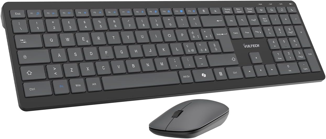 Vultech KM-851W - Kit Tastiera e Mouse Wireless, Nero - immagine 1