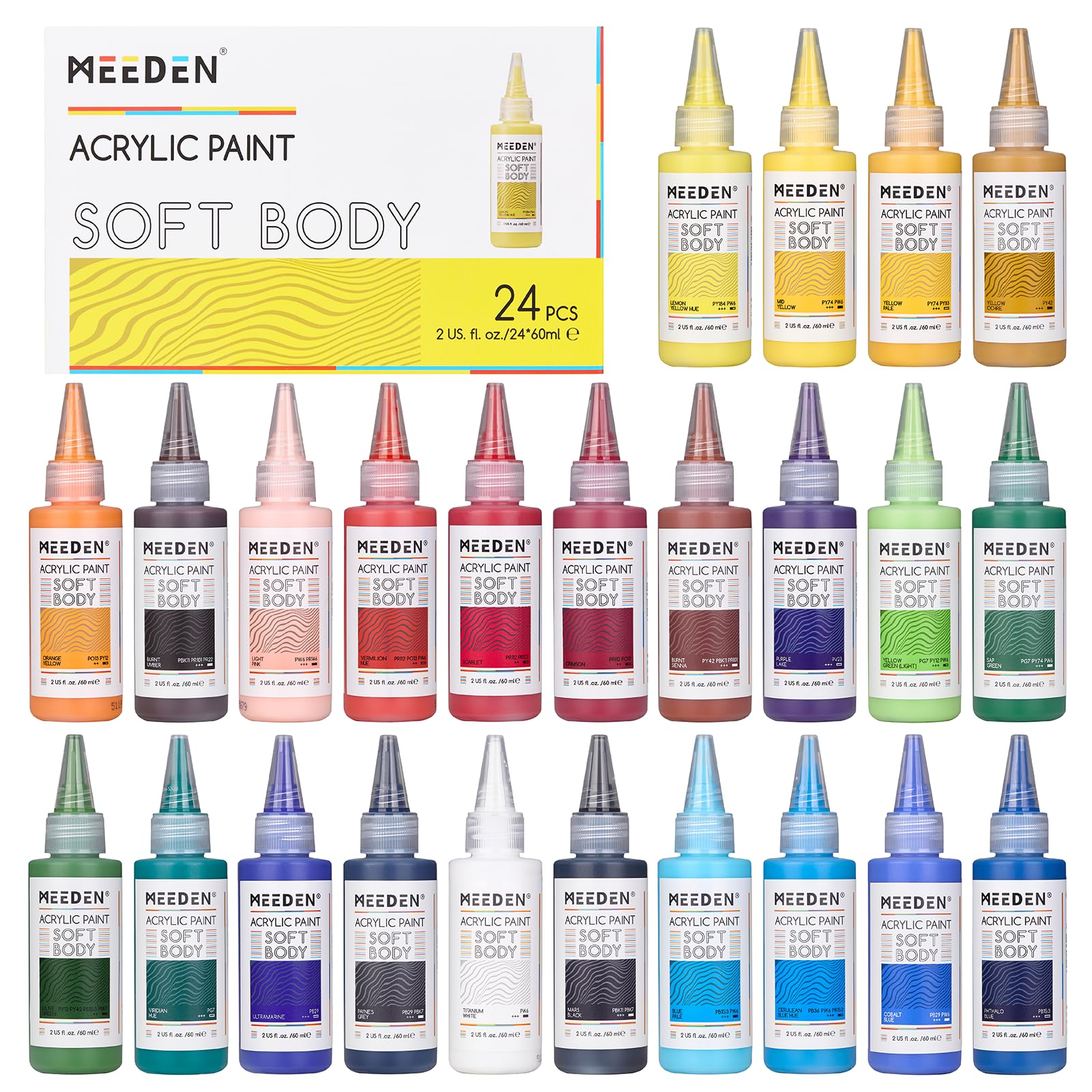 Meeden Soft Body - Set Colori Acrilici 24x60ml