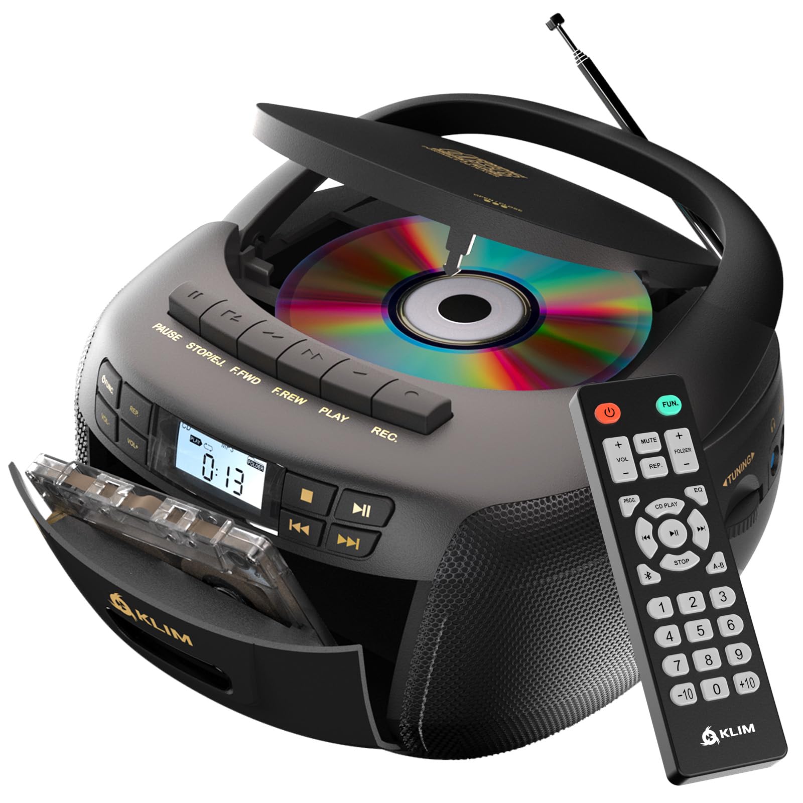 Klim Lettore CD e Cassette Audio AM/FM, Nero/Oro