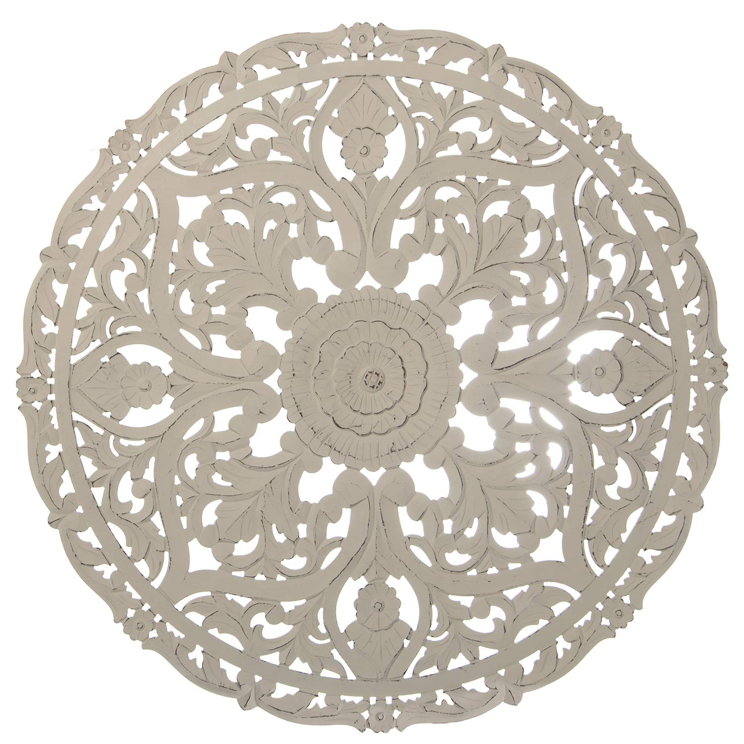 DRW Retablo rotondo traforato di legno MDF bianco 120 x 1,7 cm