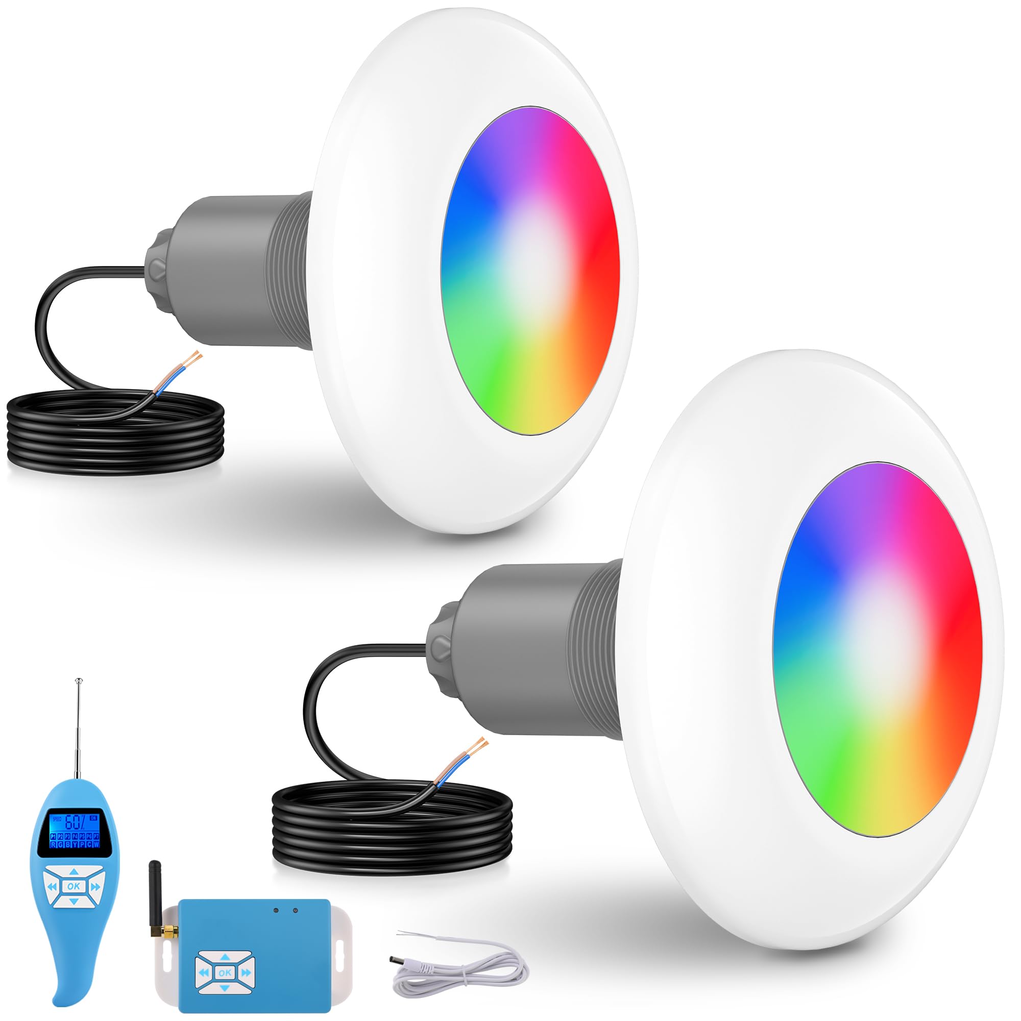 Lylmle Faro Piscina LED 15W RGB con Filettatura 2", Set 2