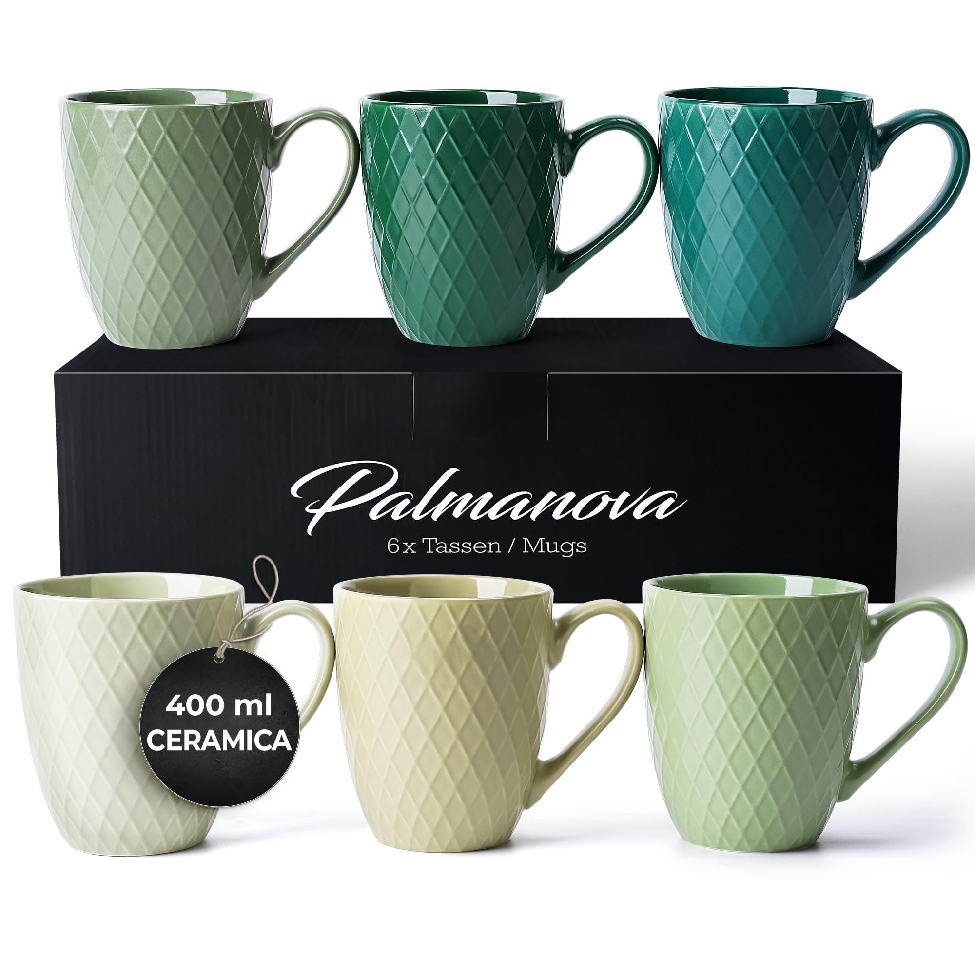 Set 6 Tazze da Caffè 400ml in Ceramica Palmanova, Verde